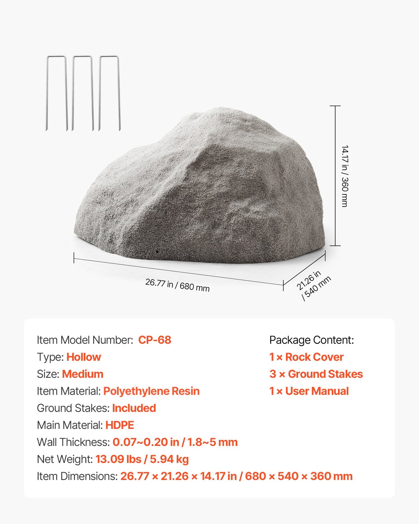 Faux Rock Cover, Outdoor Fake Rock Well Pump Cover, Realistic Natural Texture, Lightweight & Weather-Resistant Artificial Boulder for Landscaping Garden Yard Décor, Dark Grey, Medium Size
