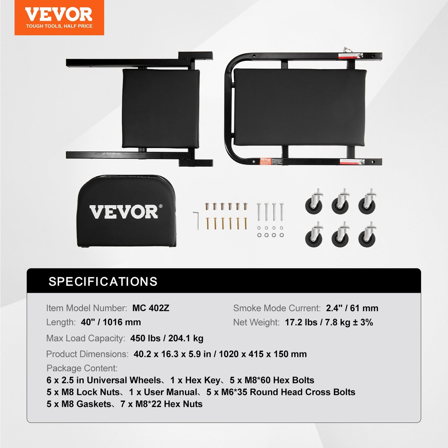 101,6 cm hopfällbar Z-garagepall med krypstol, mekanikerpall, 204,1 kg kapacitet