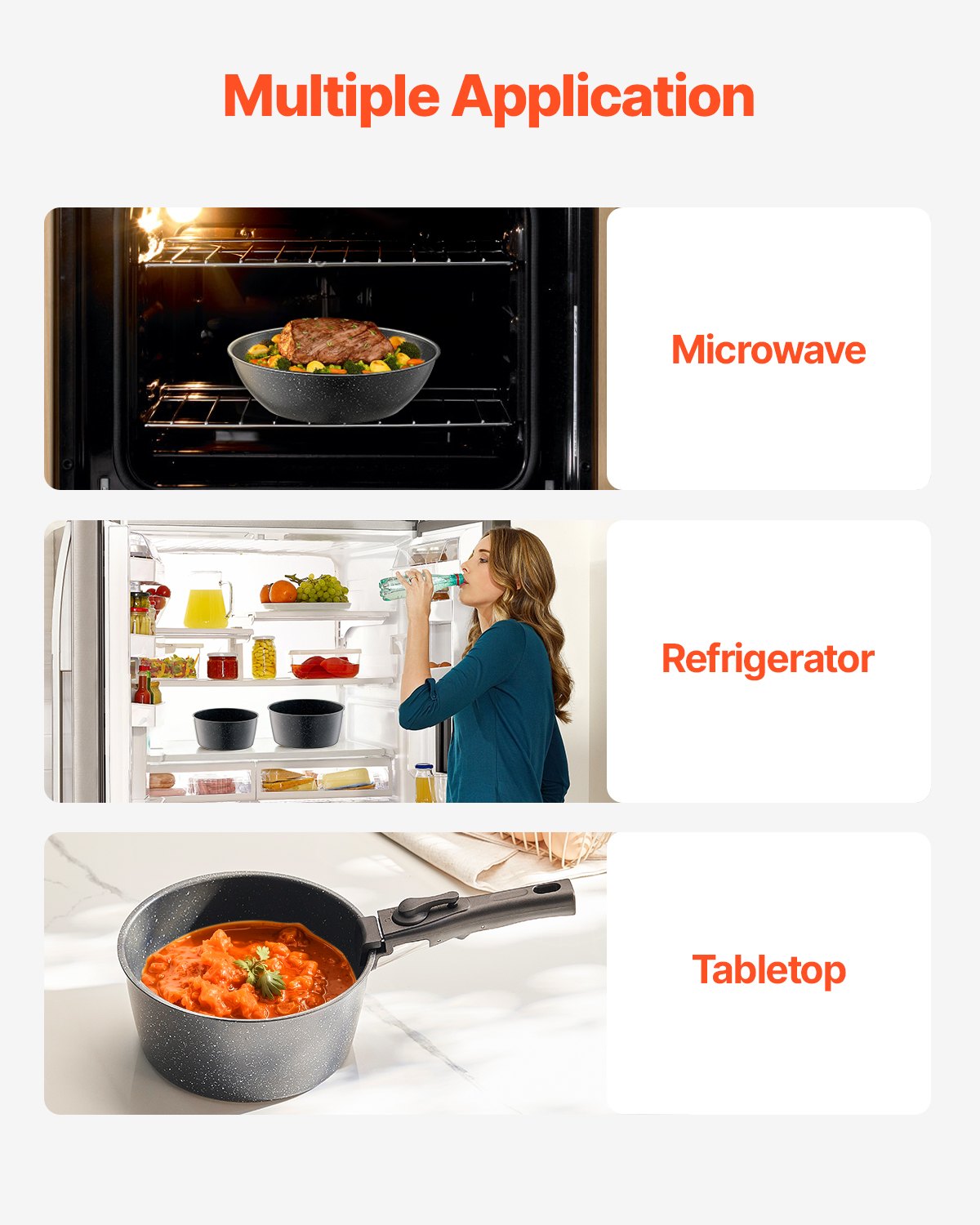 17-delat kastrull- och stekpannset, granit non-stick kokkärl med avtagbart handtag, platsbesparande induktionskokar, köksset för husbil med stekning, sås och sauté, lock med härdat glas, ugnssäker, svart