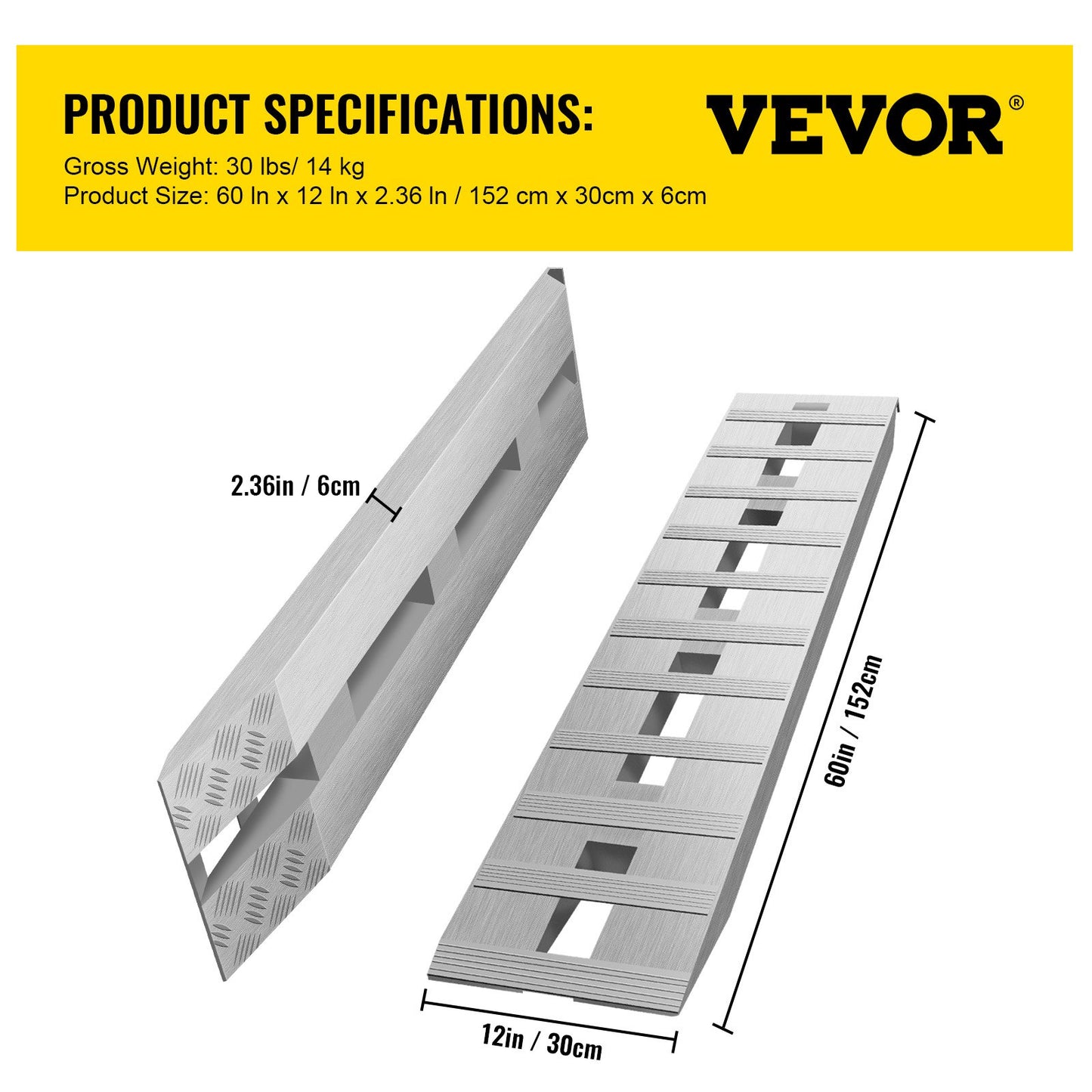 152,4 x 30,5 cm aluminiumramper 2721,6 kg totalt Beavertail krokända 1 par 2 ramper