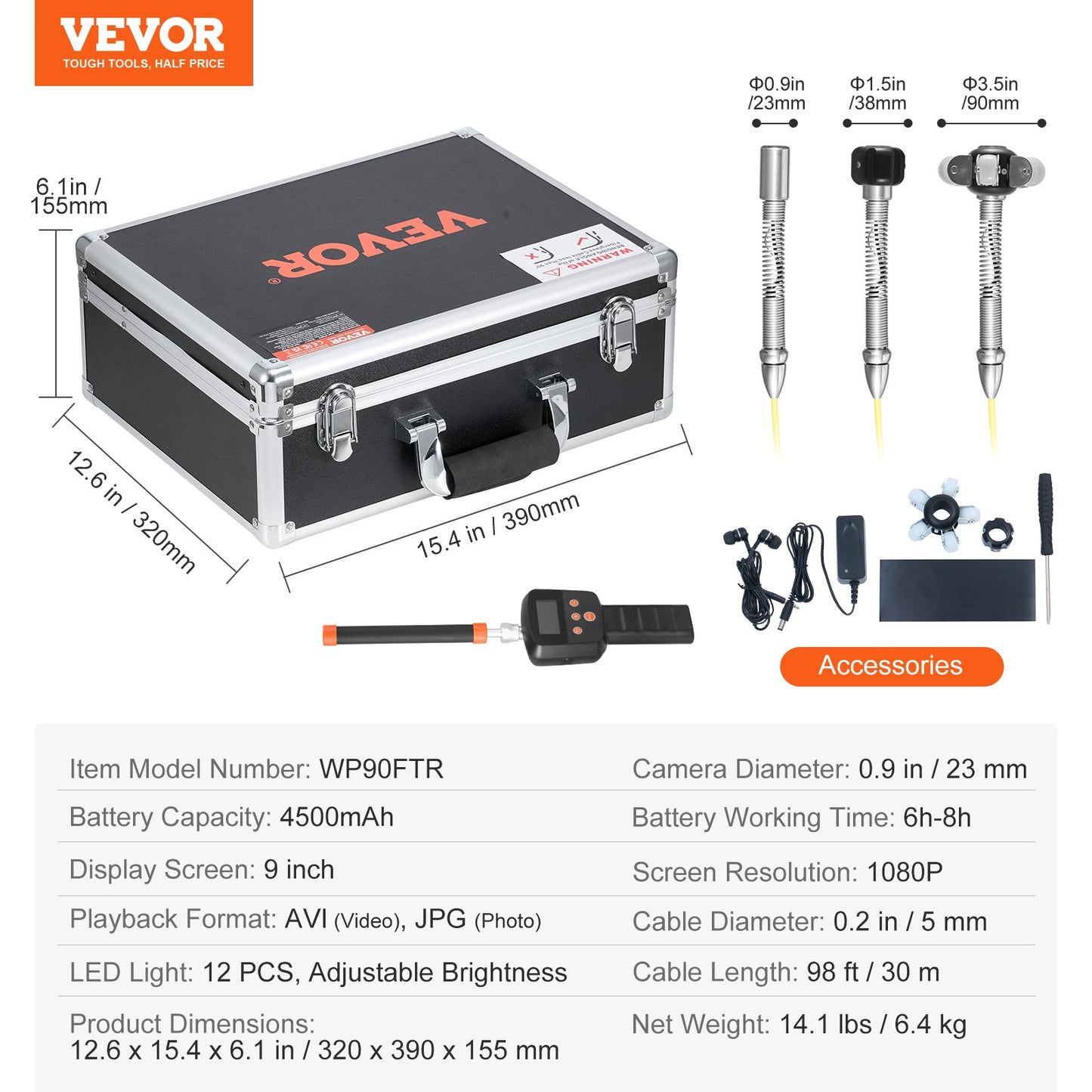 Avloppskamera 2987 cm självnivellerande kanalkamera med 512Hz-lokalisering 36X zoom