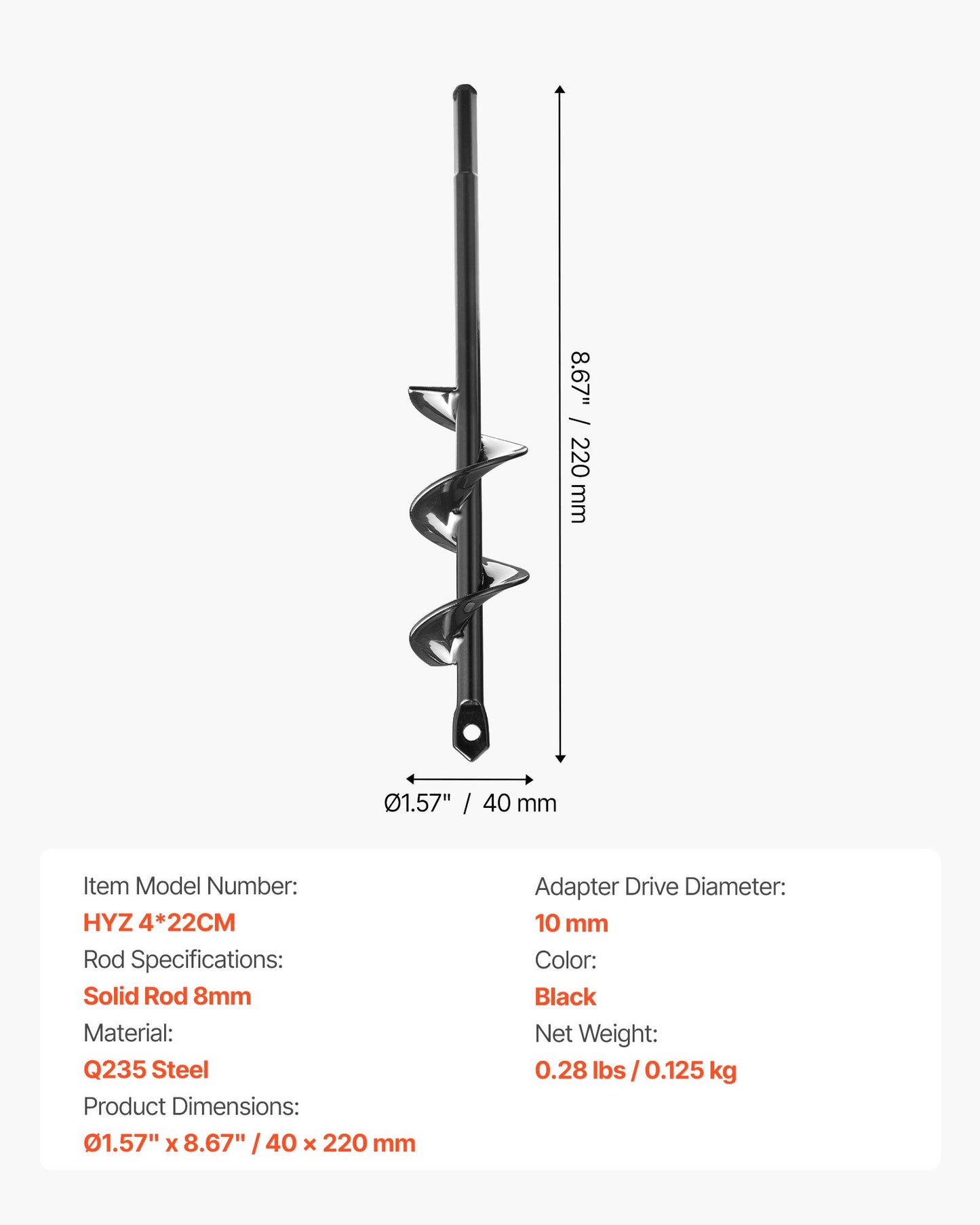 Borr för plantering, 40 x 220 mm spiralborr, för 3/8" sexkantsborrar, kraftigt verktyg för lökplantering, hålborrningstillbehör för grävning av trädgårdsstolpar, staket