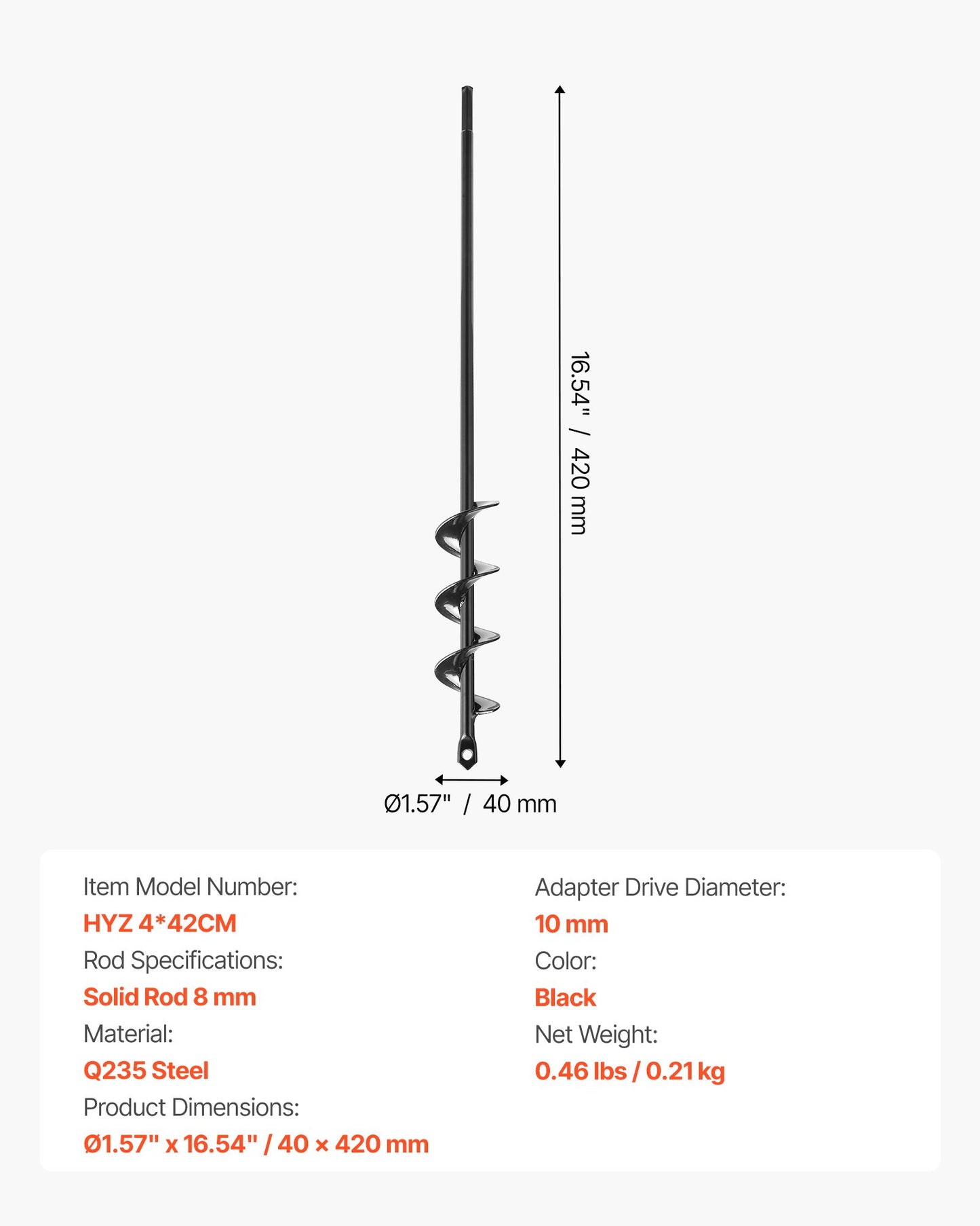 Borr för plantering, 40 x 420 mm spiralborr, för 3/8" sexkantsborrar, kraftigt verktyg för lökplantering, hålborrningstillbehör för grävning av trädgårdsstolpar, staket