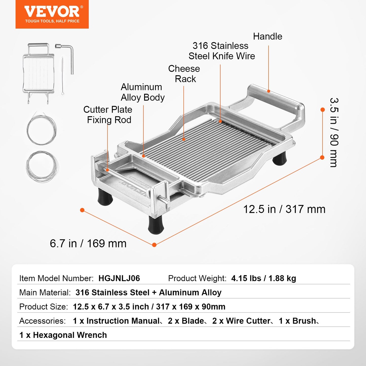Ostskärare med tråd, 0,39" och 0,78" Cheeser smörskärblad, avtagbar osthyveltråd, kommersiell osthyvel i aluminiumlegering med knivtråd i 316 rostfritt stål, köksmakning