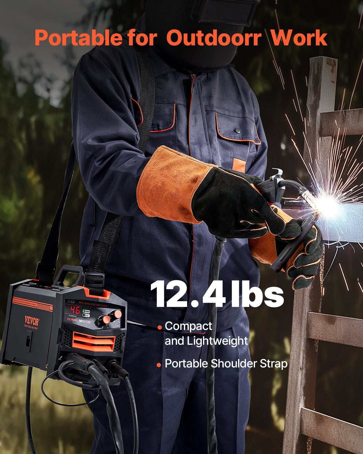 MIG-svets, 130 Amp synergisk MIG-svetsmaskin, gaslös flusskärnsvetsmaskin, bärbar MIG-svets med IGBT-inverterteknik och digital skärm