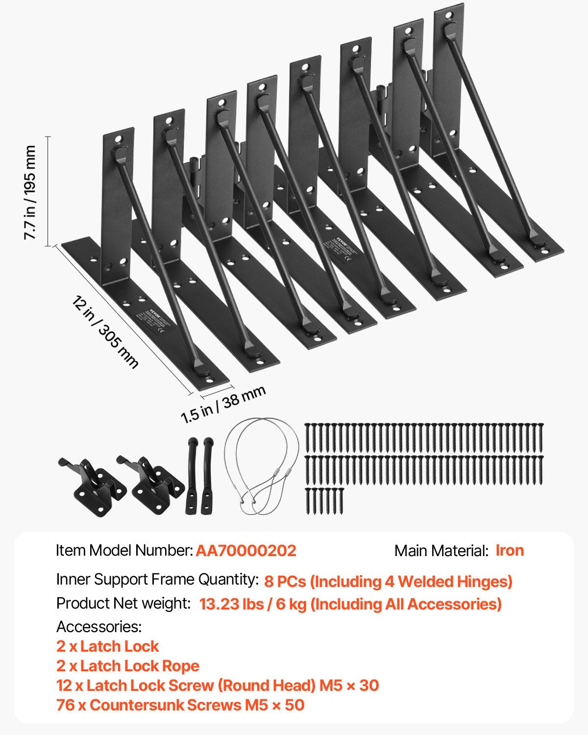 Hörnfäste för grind, 2 set, grindramsfäste med lås, skruvar, för skjulportar, inhägnader, uppfarter, stallgrindar, järn, svart