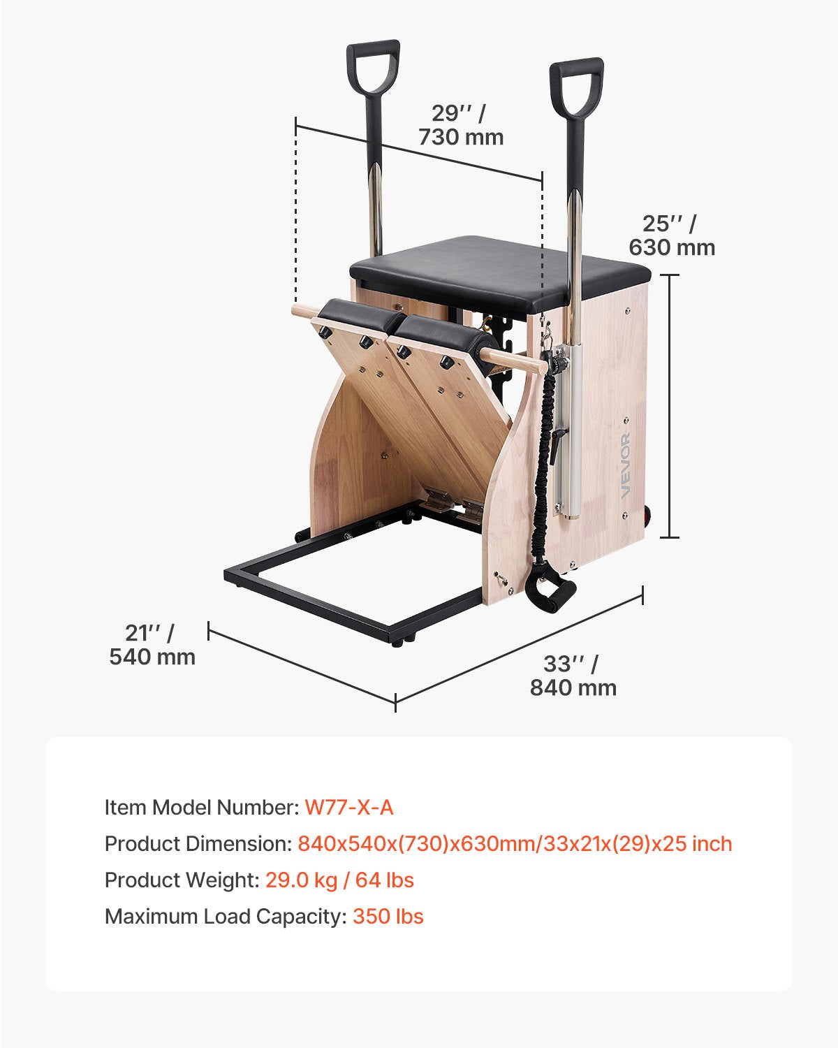 Pilatesstol, Stabilitetskombo med delade pedaler och handtag, Yogatränare med gummiträningsram, Träningsreformer, Pilatesmotståndsträningsutrustning, för hemmagym och studioträning
