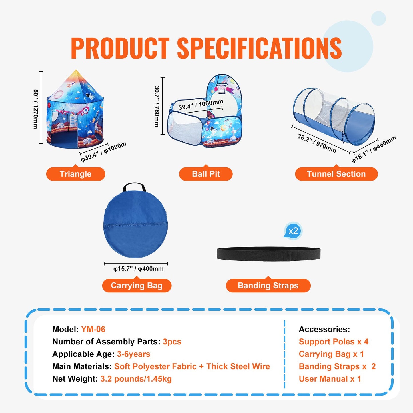 3-i-1-lekstält med tunnel för pojkar, flickor, spädbarn och småbarn, popup-lekstuga för inomhus/utomhus med bärväska och remmar, födelsedagspresenter, kungligt blått rakettema