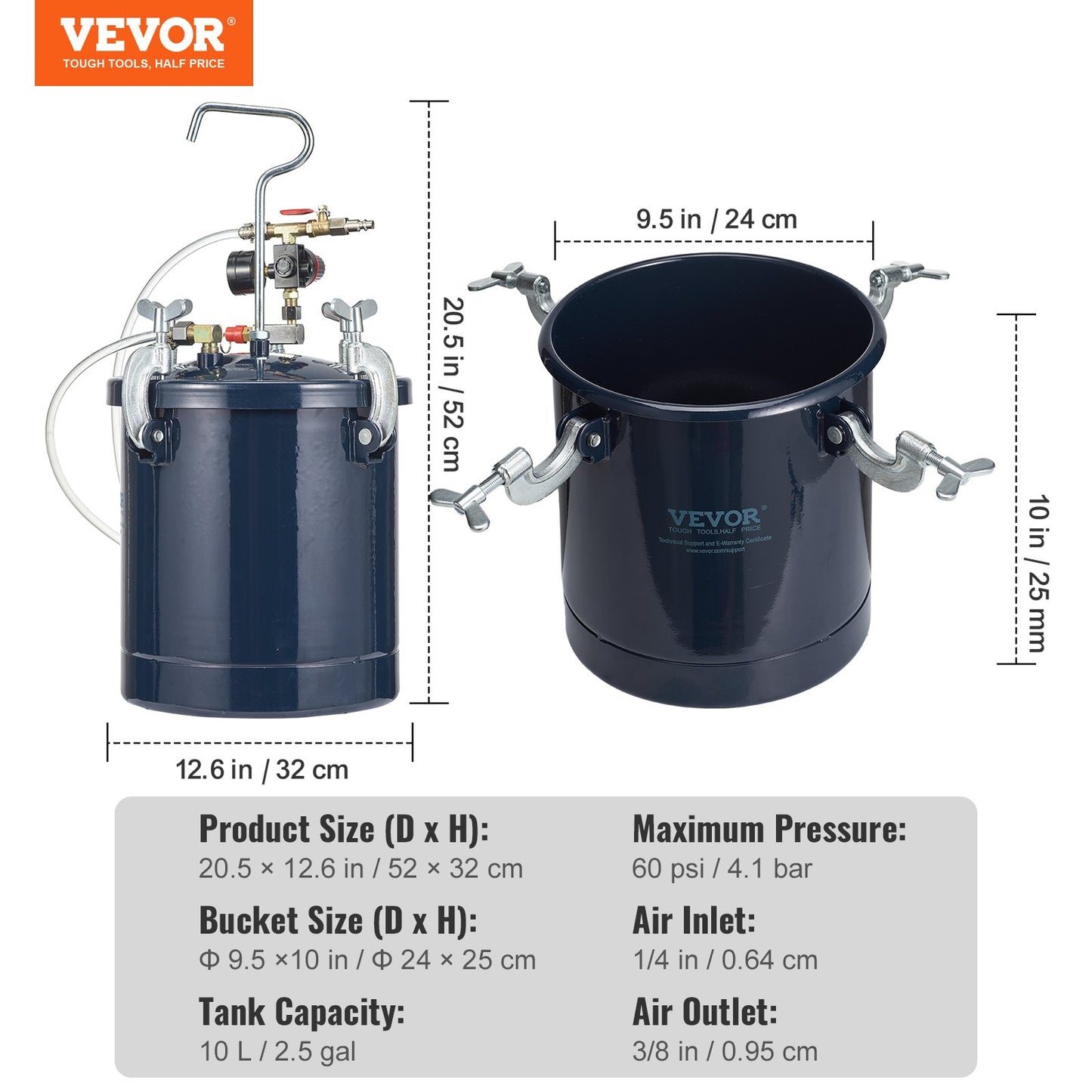 Tryckbehållare för sprayfärg, 10 l/2,5 gal lufttryckbehållare för färg, 1,5 mm + 4 mm två munstycken två sprayfärgspistoler för industri heminredning arkitektur konstruktion fordonsmålning, max 60 psi