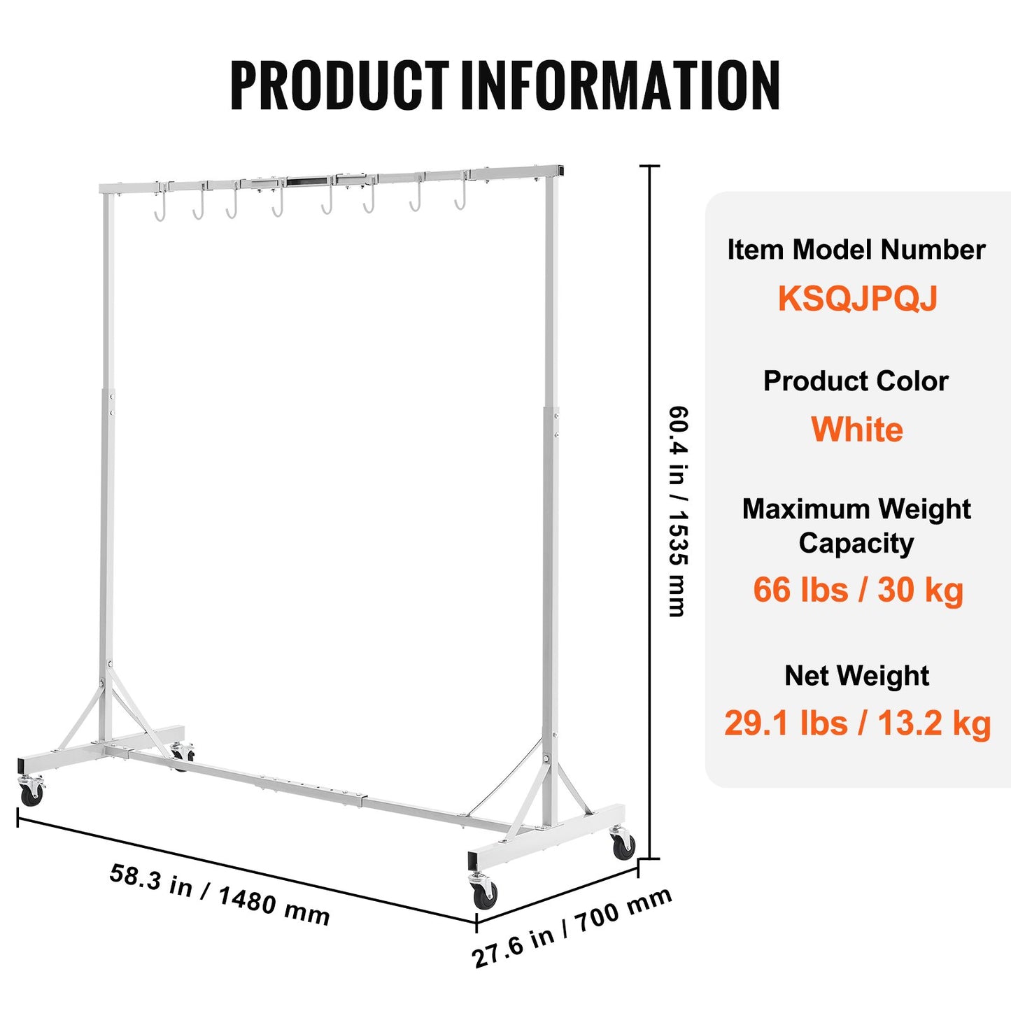 Målningsställ, 1,5-2,1 m justerbar höjd, 30 kg kapacitet för billackering, 8 krokar för målningstork med 4 svängbara hjul, karossställ för bilverkstäder och garage