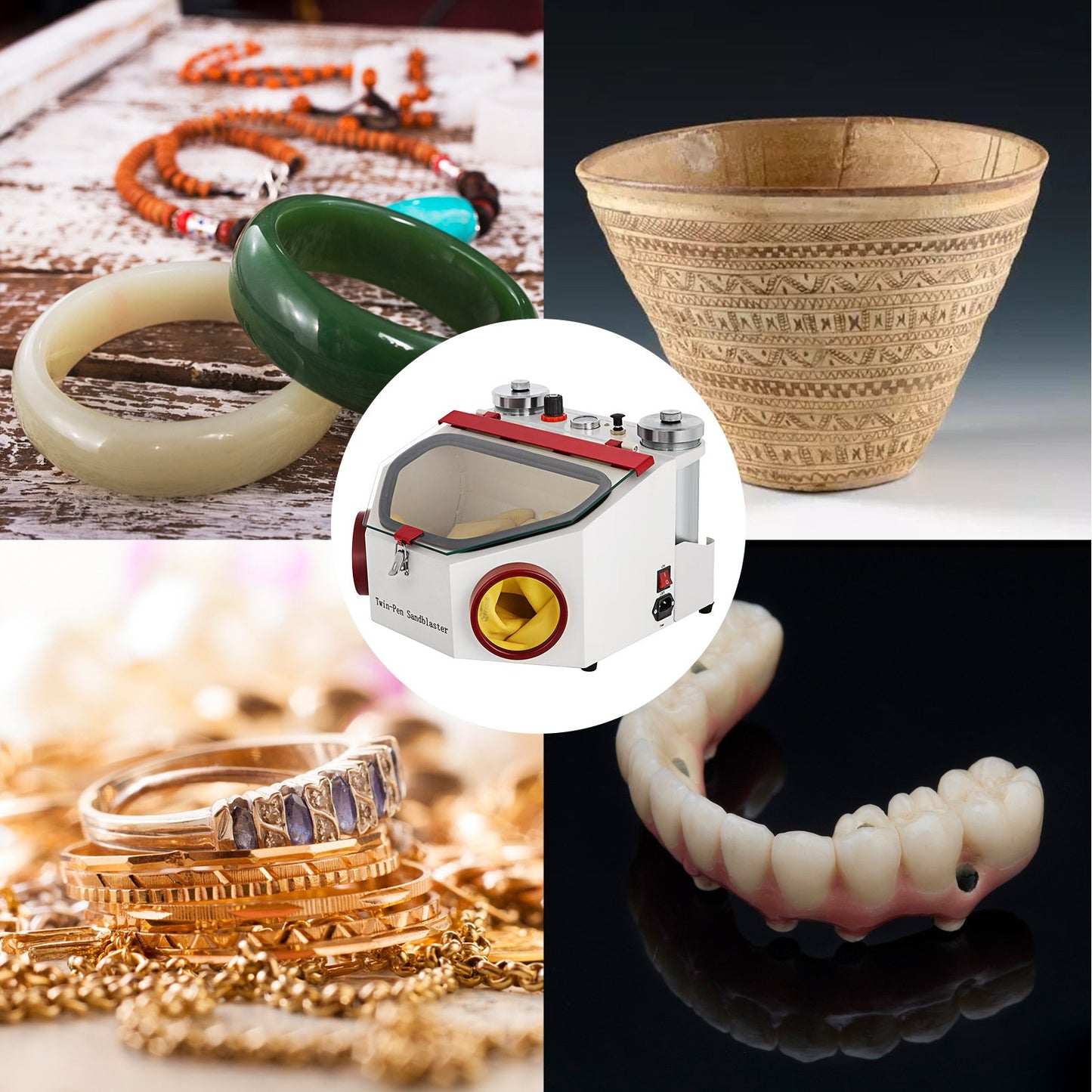 Tandbläster 2 pennor + 2 behållare Tandbläster med LED-ljus och stort fönster Sandblästermaskin med fotpedalstyrning