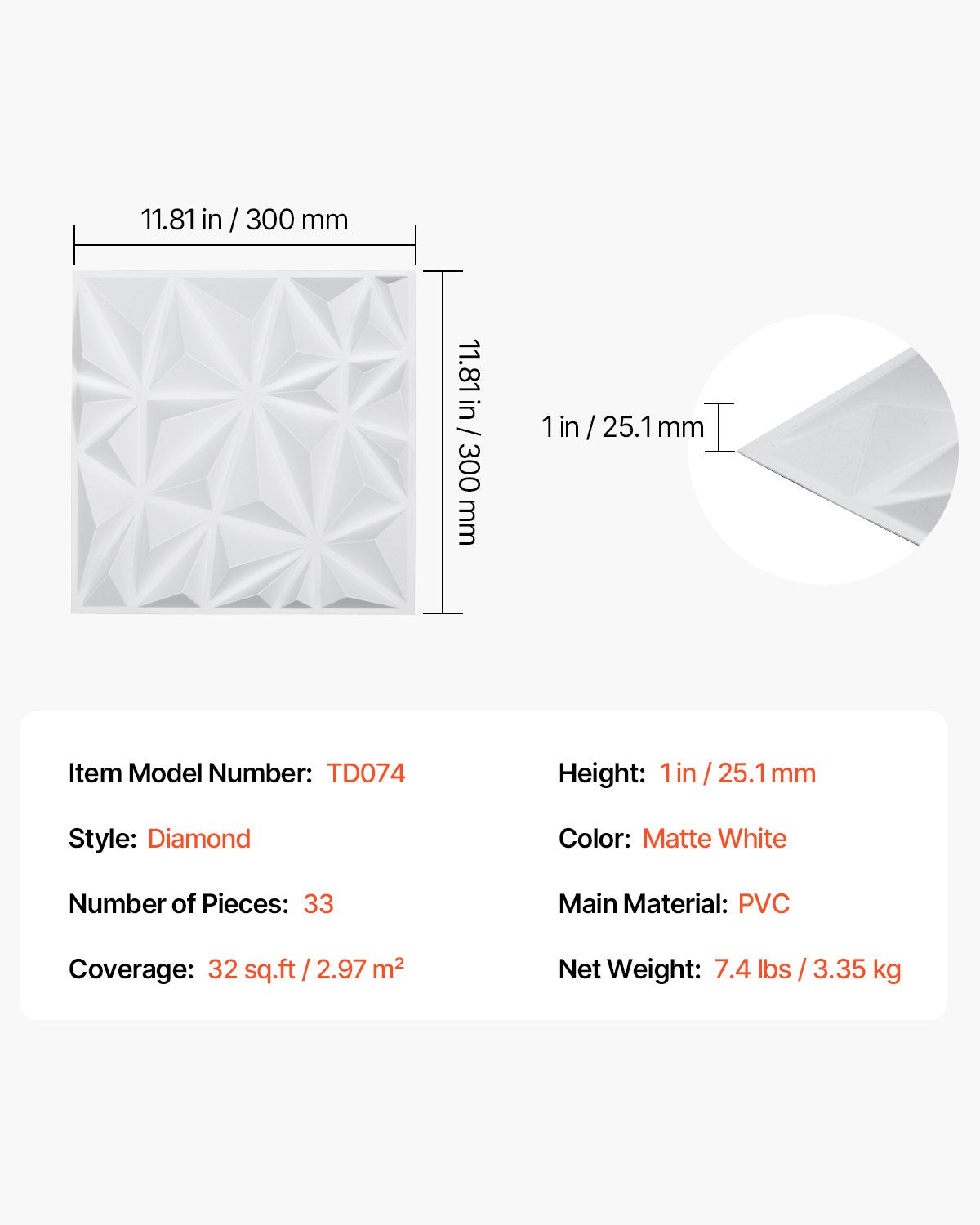 3D-väggpaneler, 33-pack 11,81 x 11,81 tum PVC modern konst minimalistisk diamantplattor, 32 kvm täckande accentväggpanel, inredning för tak, sovrum, vardagsrum och spelrum, mattvit