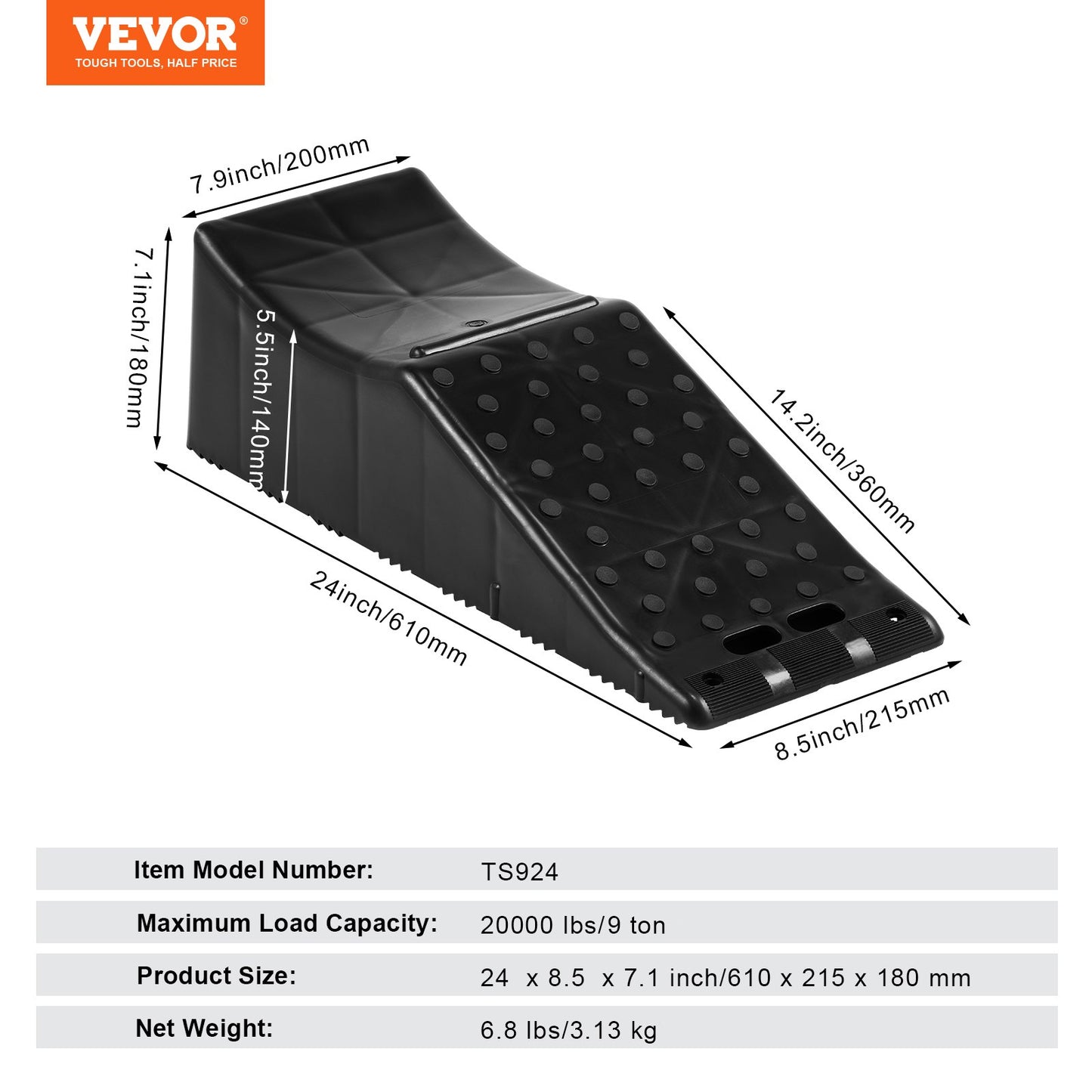 Car Ramp, 1 Piece Low Profile Car Service Ramp, 9071.8 kg Loading Capacity, 14 cm Lift Height Car Ramp, Heavy Duty Tire Ramp for Oil Changes Car Lift and Vehicle Maintenance