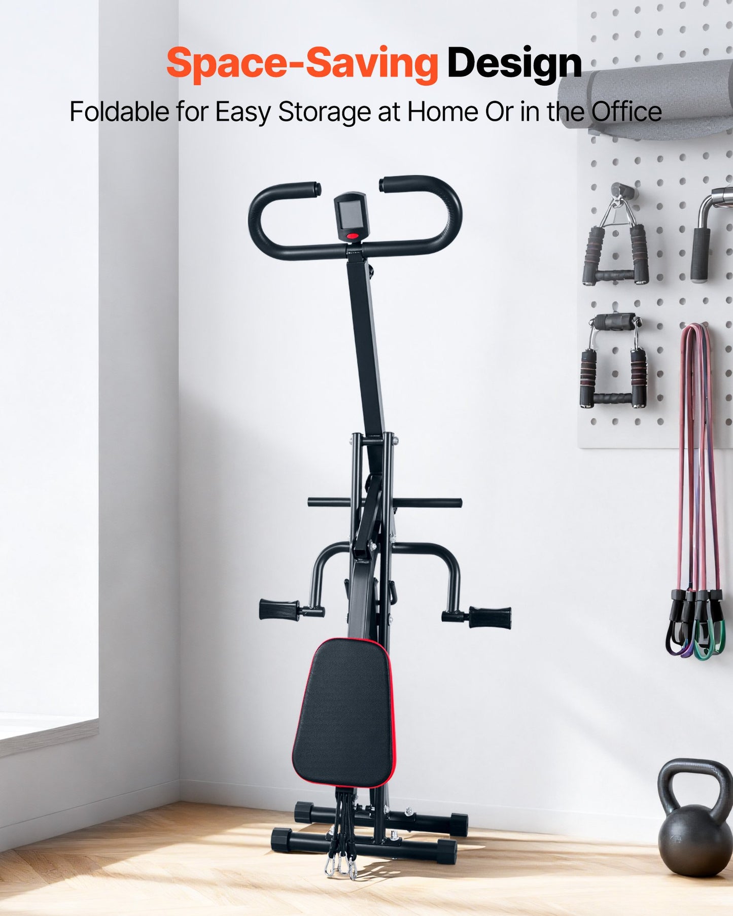 Knäböjsmaskin, roddmaskin för djup knäböj för hemmabruk, enkel installation och hopfällbar träningsutrustning, sätesträningsmaskin med 3 högstyrkeband, sätes- och benträningsmaskin för hemmabruk, svart