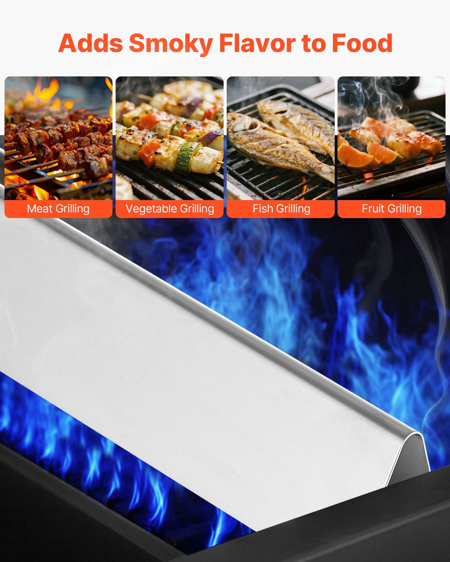 Smaksättningsstänger och värmeavvisare, 44 cm grillreservdel, för Weber Genesis 300-seriens grillar, inklusive E310 E320 E330 S310 S320 S330, tjockare värmeplatta i rostfritt stål, 7-pack