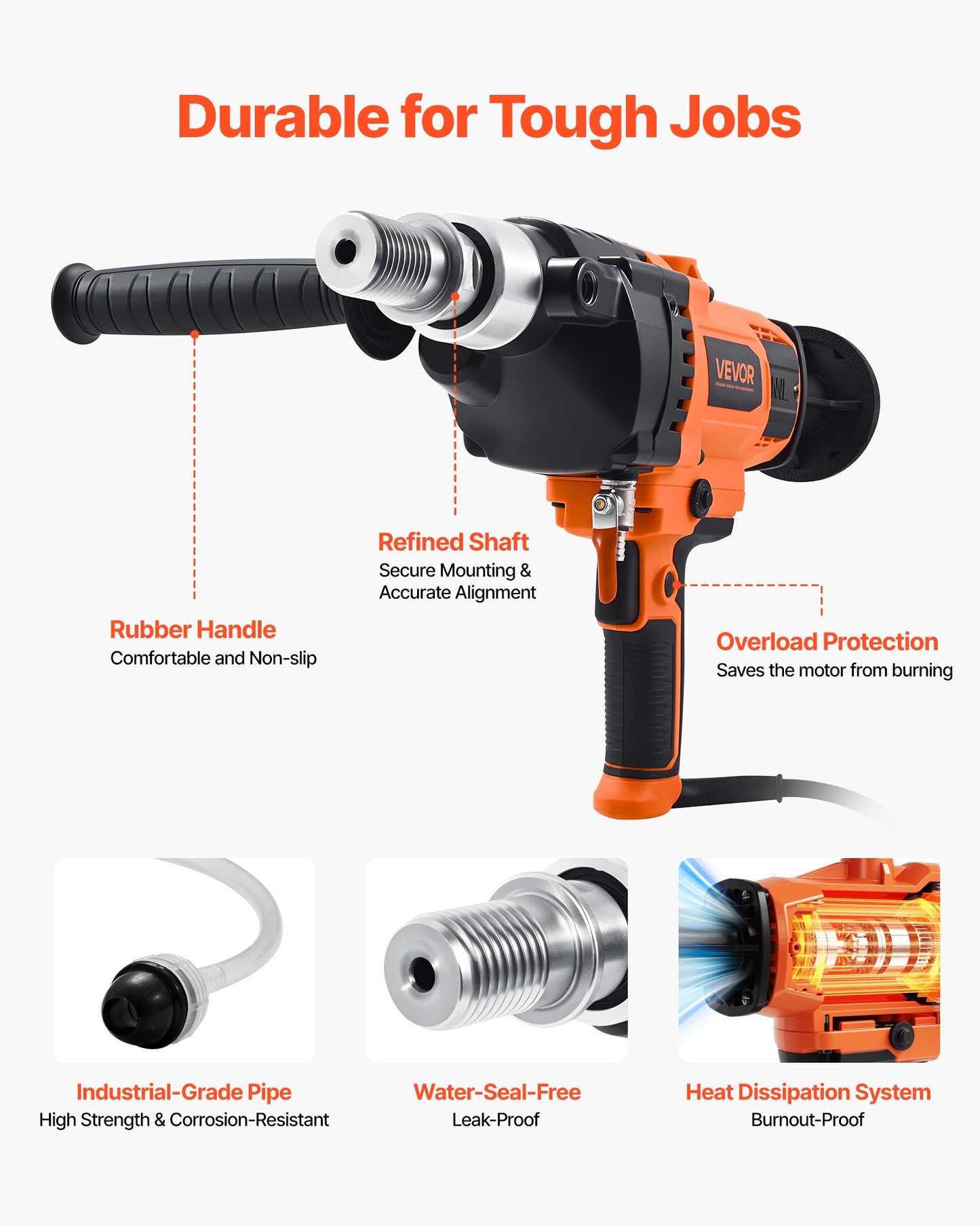 Diamond Core Drilling Machine, 20-160 mm Drilling Diameter, Handheld Dry and Wet Concrete Core Drill Rig with 4 Drill Bits, 0-1800RPM Variable Speed, UNC1 1/4-7, for Concrete Brick Stone, 2000W