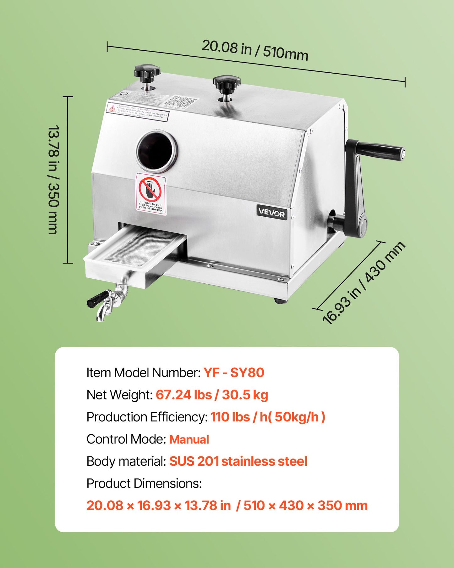 Kommersiell sockerrörspress 50 kg/h utgång 3 valsar 62 mm inlopp