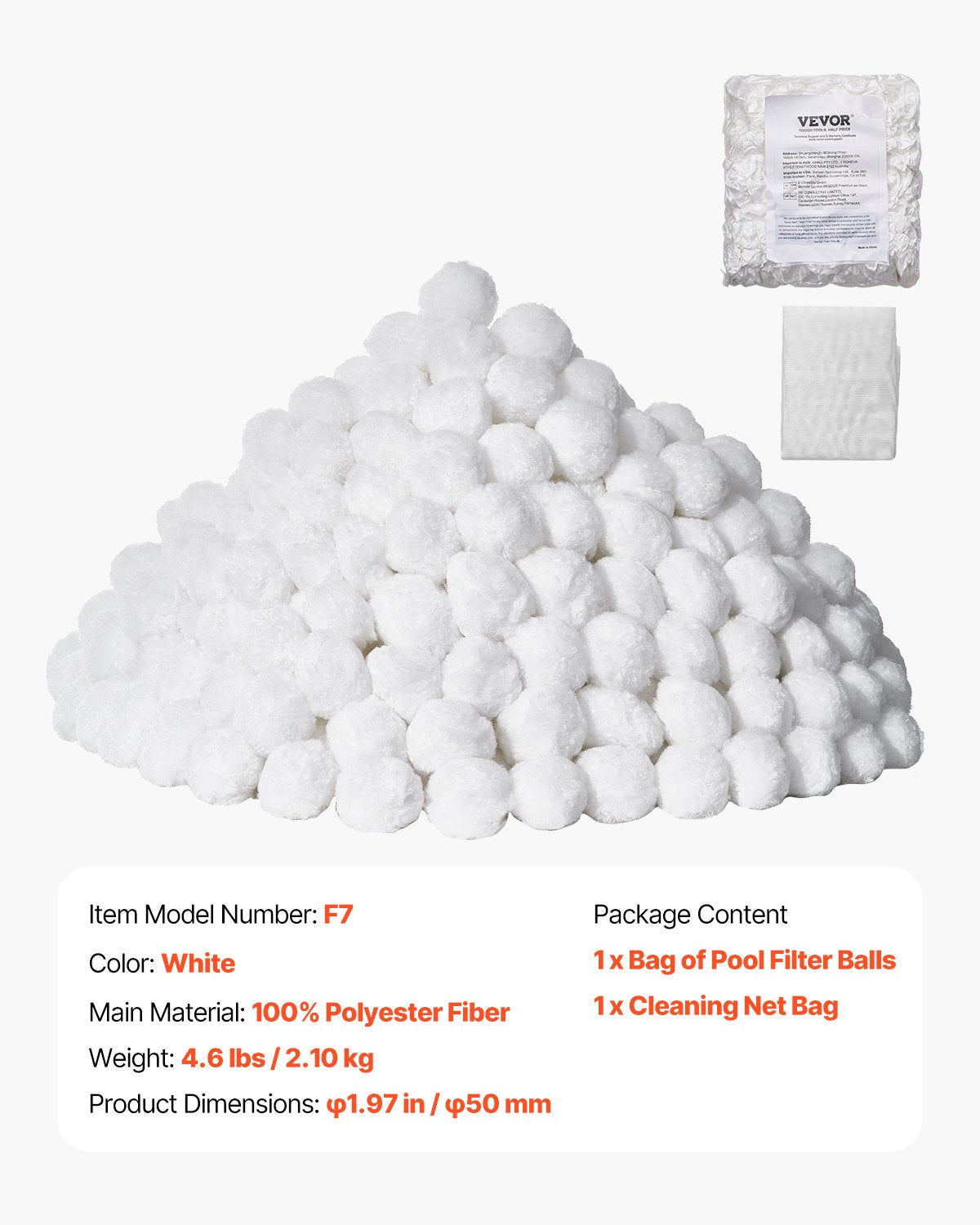 Pool Filter Balls for Sand Filter, 2 kg/4.6 lbs, Filter Balls Replace Pool Filter Sand, Reusable Polyester Fiber Filter Media Balls with Wash Bag, for Swimming Pool Above Ground Pool Aquarium Tank