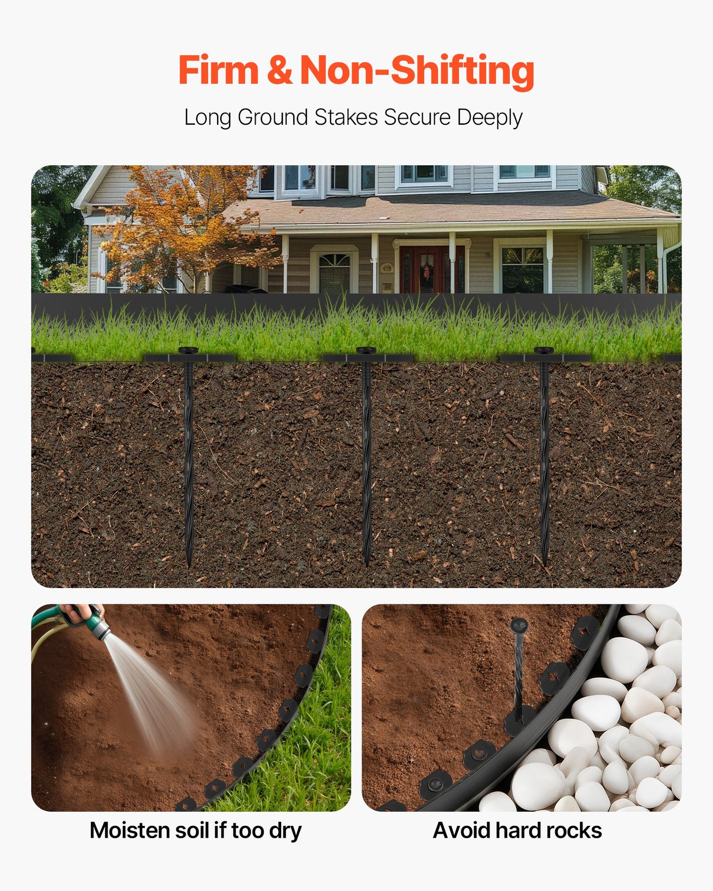 Landskapskant, 3000 x 4 cm plastträdgårdskant med 120 spikar, grävfri, flexibel gräskant i rulle, UV-resistent mini-staketkanter, gångkanter för rabatter, marksten