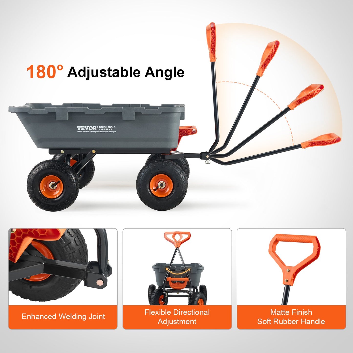Poly Garden Dump Cart Robusta trädgårdsvagnar och vagnar 800 lbs/363,6 kg 10"/25,4 cm däck