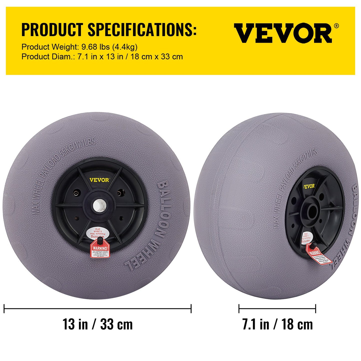 Strandballonghjul, 33 cm reservdäck för sand, TPU-vagnsdäck för kajakvagn, kanotvagn och barnvagn med gratis luftpump, 2-pack