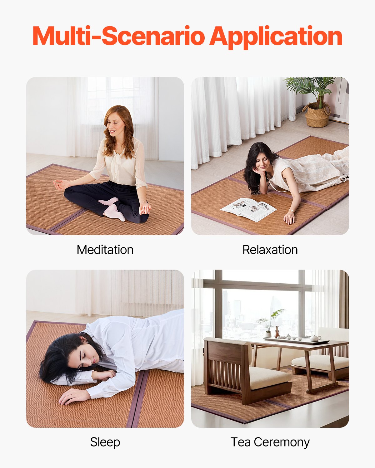 Japansk tatamimatta, 80 x 39 tum vikbar handvävd tatamimatta i naturlig rotting, halkfri och lättrengjord japansk tatamimatta, andningsbar sommarmatta för meditation, yoga och avslappning