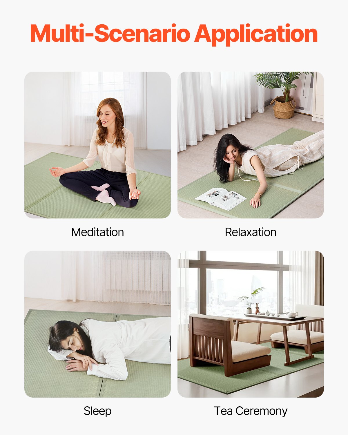 Japansk tatamimatta, hopfällbar japansk tatamimadrass i full storlek (naturligt rusgräs), japansk golvmadrass med halkfri baksida och frisk doft, futonmadrass för sovande, meditation, yoga