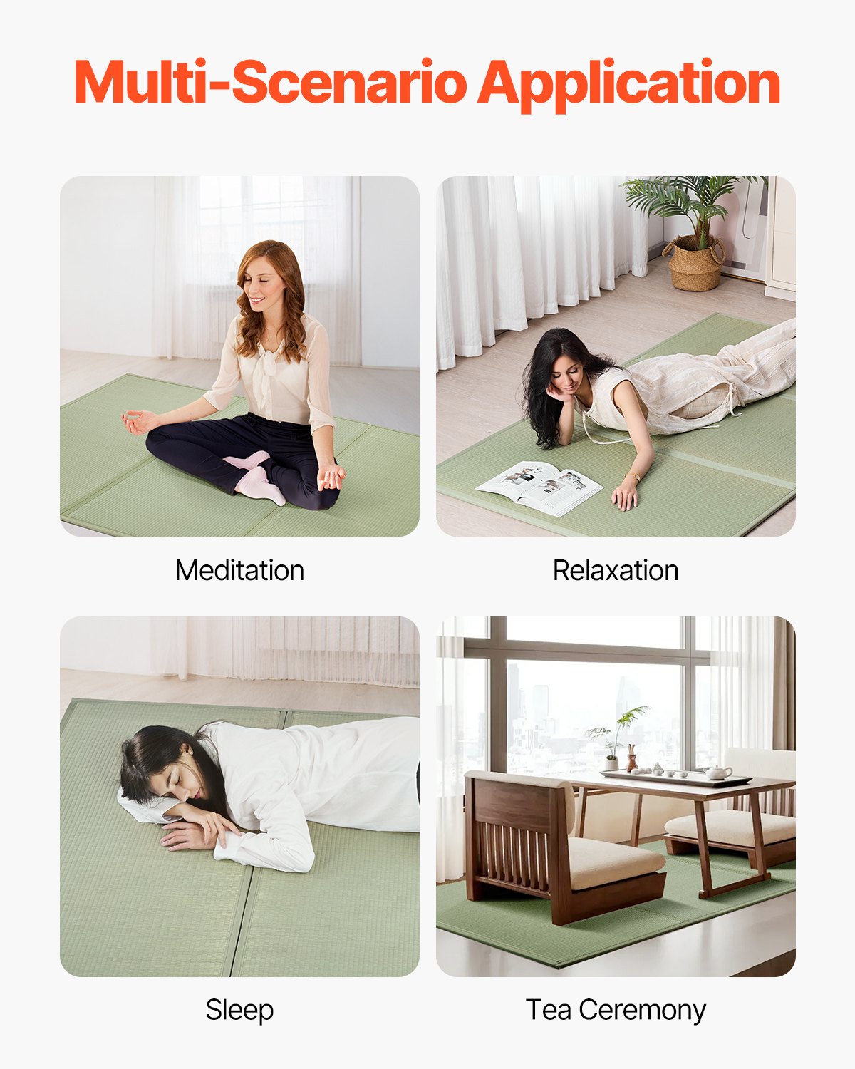 Japansk tatamimatta, hopfällbar japansk tatamimadrass i queen size (naturligt rusgräs), japansk golvmadrass med halkfri baksida och frisk doft, futonmadrass för sömn, meditation, yoga