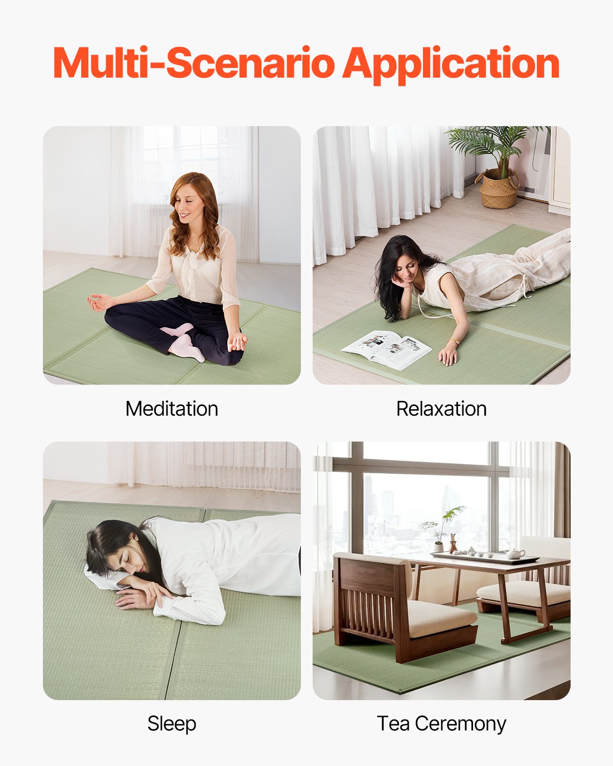 Japansk tatamimatta, hopfällbar japansk tatamimadrass i king size (naturligt rusgräs), japansk golvmadrass med baksida och frisk doft, futonmadrass för sovande, meditation, yoga