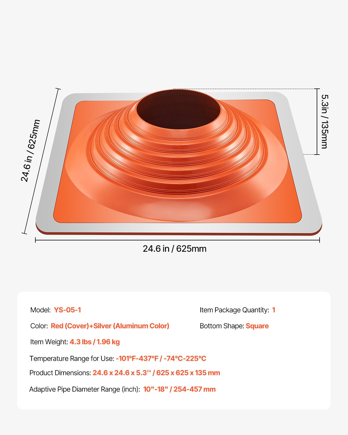 Takrörsskyddsstöd, passar rör med ytterdiameter 25-48 cm, flexibelt silikontakjack för rörskydd, hög temperatur -34°C till 230°C, hållbar fyrkantig metallbas, för skorsten, vedspis och utomhusventilationsrör