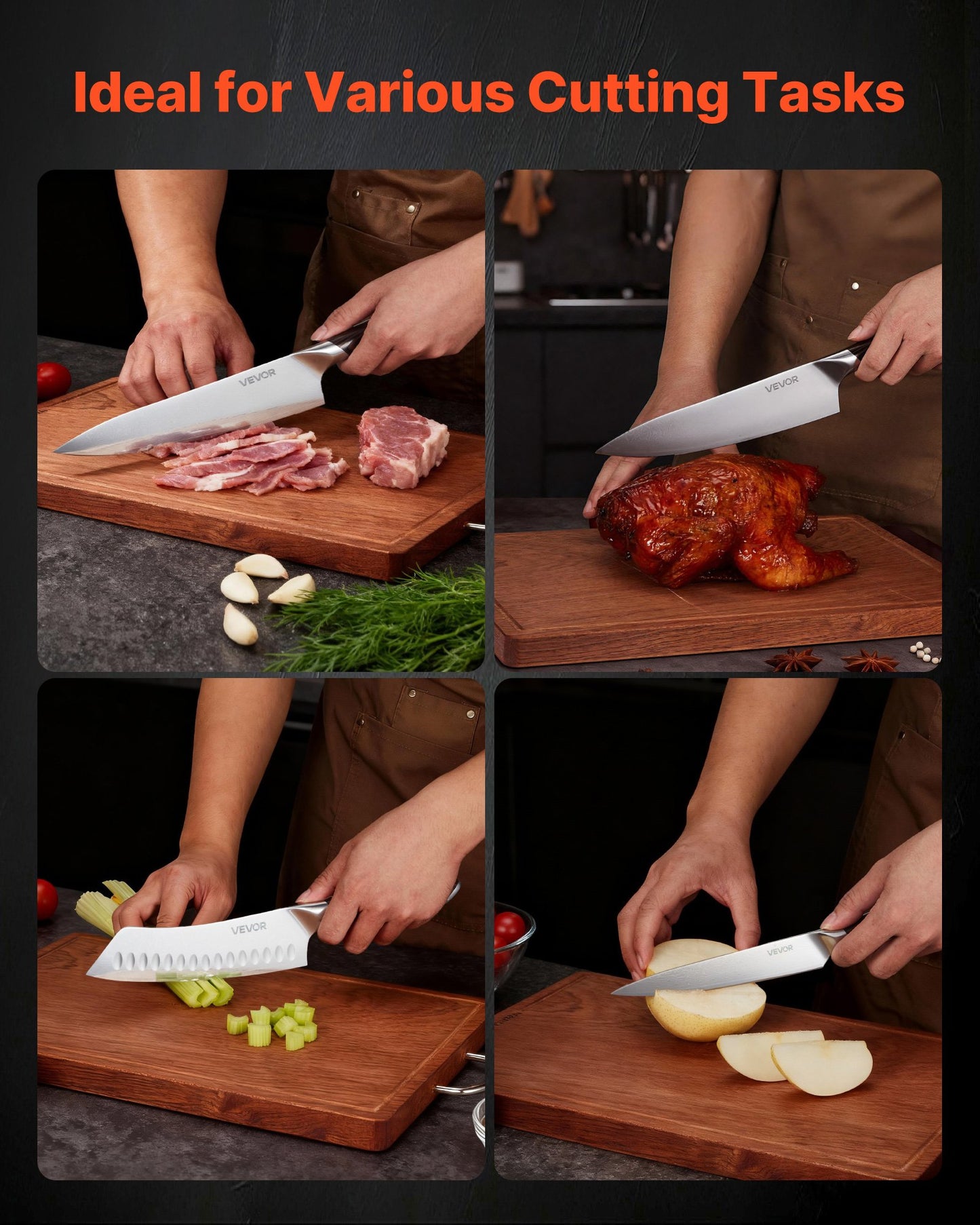 Kitchen Knife Set, 5 Piece High Carbon Stainless Steel Sharp Knife Set, Durable and Rust-Resistant, Professional Kitchen Cutlery with Ergonomic Crack-Resistant Handle, for Precise Cutting