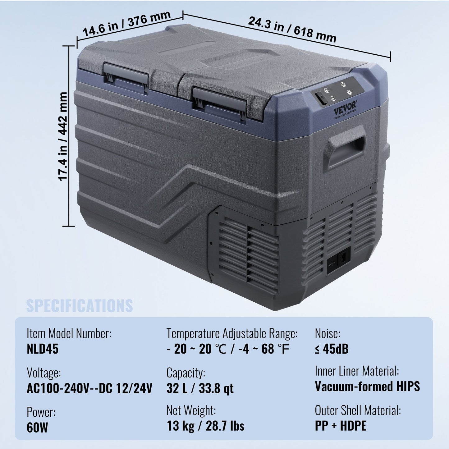 Bilkylskåp, 32 l bärbar frys med dubbla zoner, 12 volt bilkylskåp, justerbart område -4℉-68℉, 12/24V DC och 100-240V AC kompressorkylare för utomhusbruk, camping, husbil