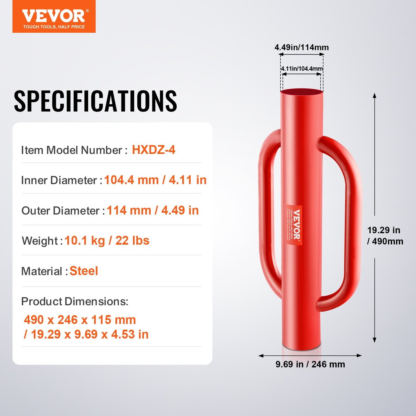 Stängselstolpsdrivare med handtag 10,4 cm innerdiameter T-stolpstång