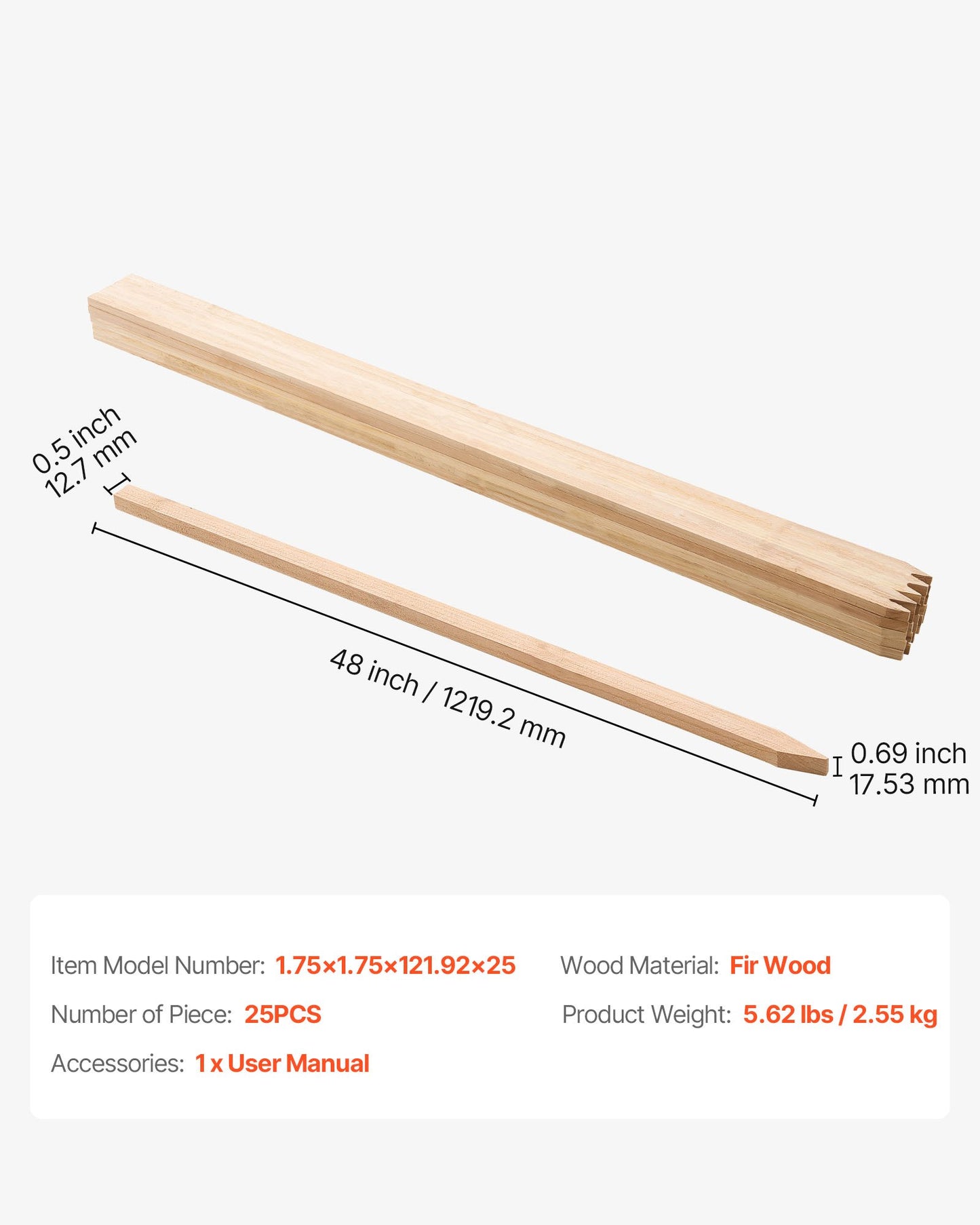 Trädgårdsstöttor i trä, 25 st 17,53×12,7×1219,2 mm, nivåstöttor för mark, trädgårdsstöttor med vass spets, stödstöttor för granplantor, skyltstolpar för slamstaket, gårdsgränser