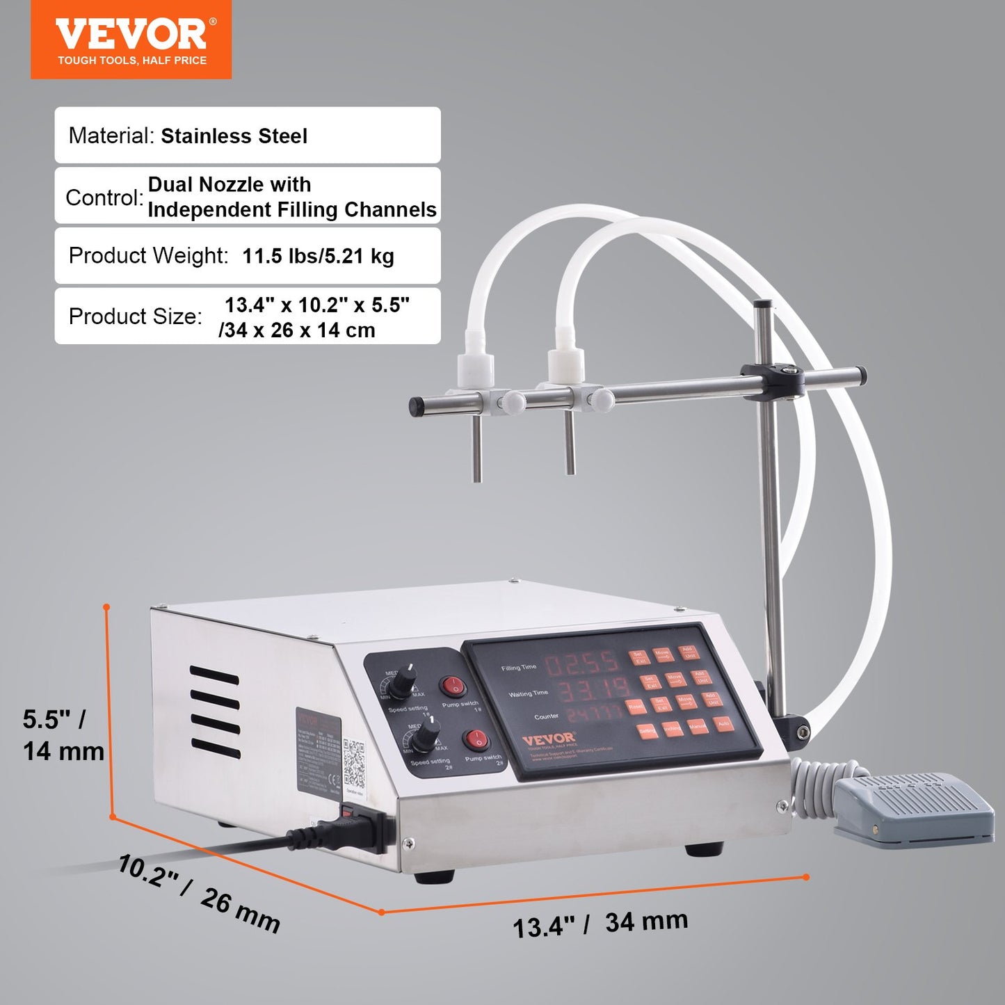 Vätskepåfyllningsmaskin, 30-4000 ml fyllningskapacitet, automatisk flaskpåfyllningsmaskin. Digital styrning för mjölk, vatten, vin, dryck, sojasås, vinäger, alkohol (dubbelmunstycke).