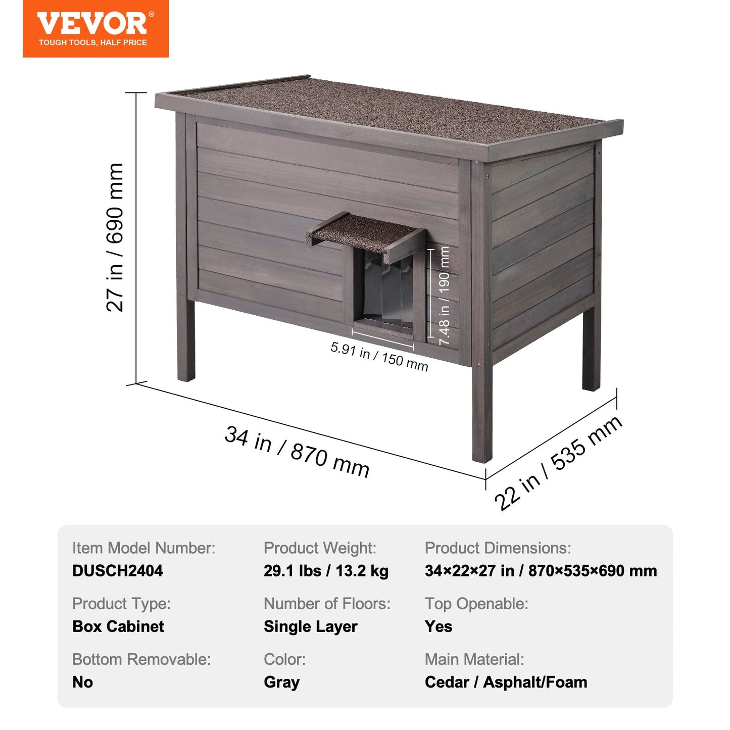 Väderbeständigt katthus för utomhusbruk, skydd för förvildade katter, trähus för utomhusbruk för katt och kanin med skumisolering runtom, öppet tak, PVC-dörrflikar, 86 cm L x 51 cm B x 61 cm H