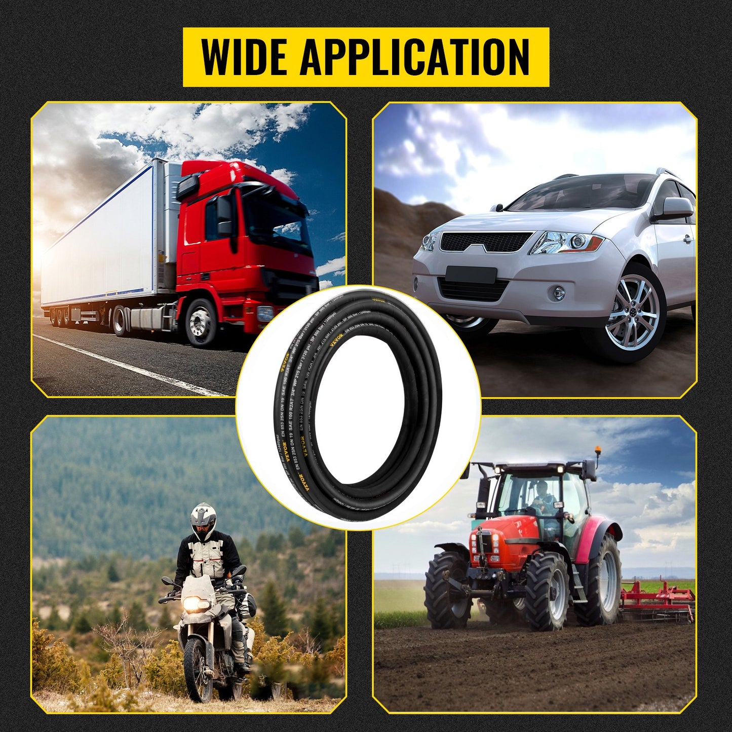 Hydraulslang 1/4 tum x 328 fot, Spiralformad hydraulslang 5800 PSI, Hydraulslang i gummi med 2 höghållfasta ståltrådsflätor, Hydraulslang i bulk -20℃ till 140℃, Flexibel hydraulslang för olja