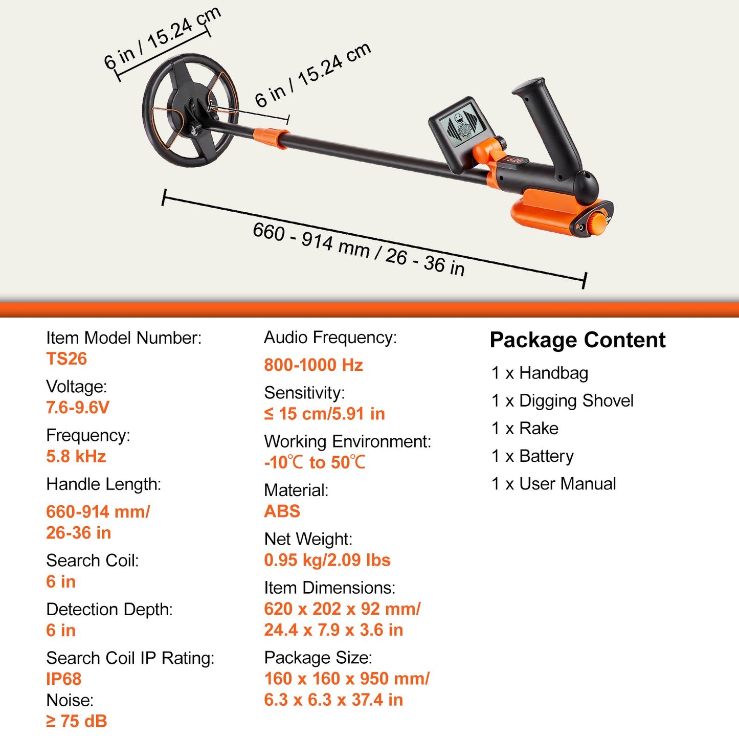 Metalldetektor för barn, 15,2 cm vattentät sökspole med LCD-skärm, justerbar 66 cm - 91,4 cm gulddetektor, lättviktigt kolfiberstam för juniorer och ungdomar. Detektering av guldmyntskatter.