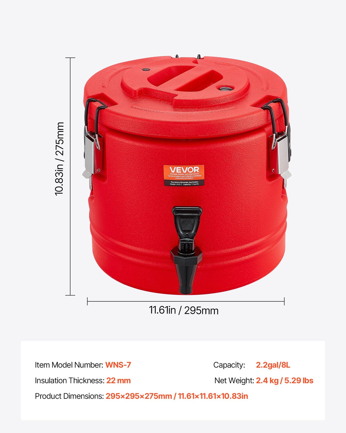 Isolerad dryckesdispenser, 2,2 gal/8 l termisk serveringsbehållare för varma och kalla drycker med kran, livsmedelsklassad kylkanna med insida i 304 rostfritt stål, för te, kaffe, restaurang, utomhusbruk
