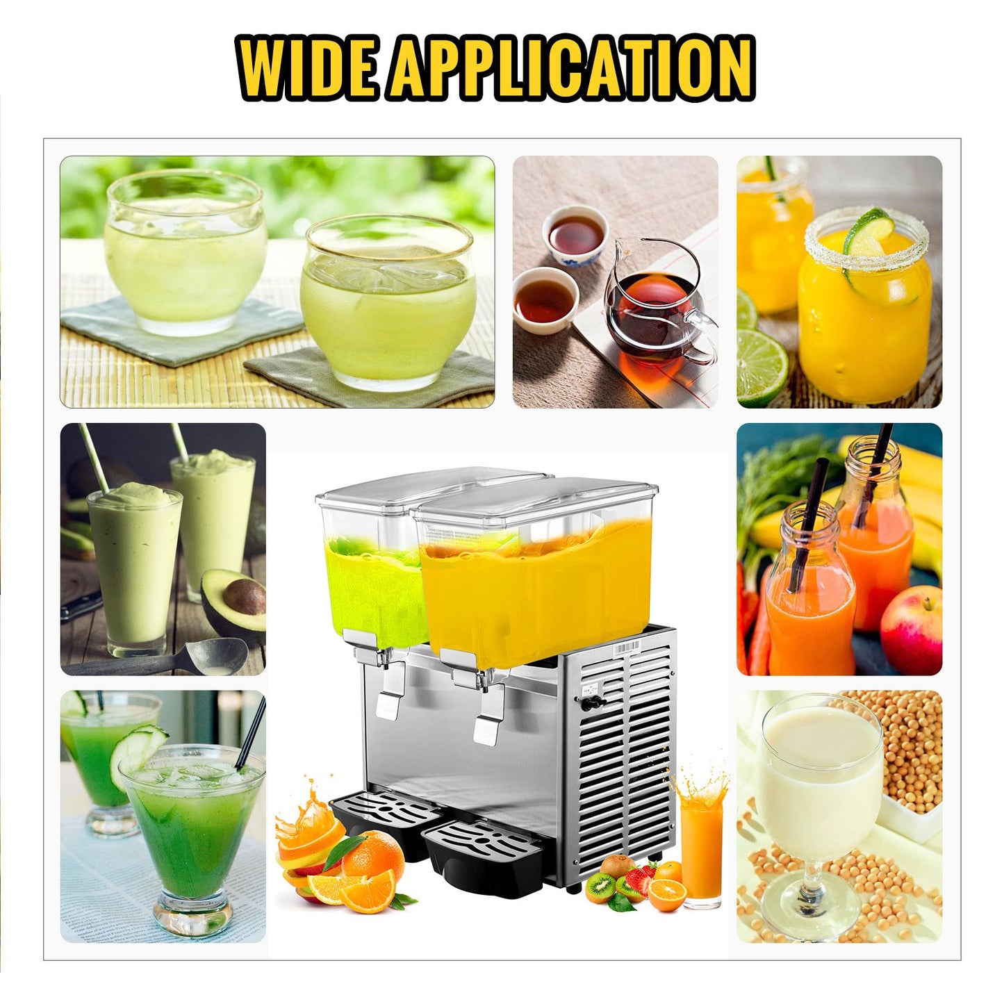 Kommersiell kalldrycksdispenser Rostfritt stål Fruktjuicedrycksdispensrar 2 tankar 6,4 gallon iste-drycksdispenser utrustad med termostat