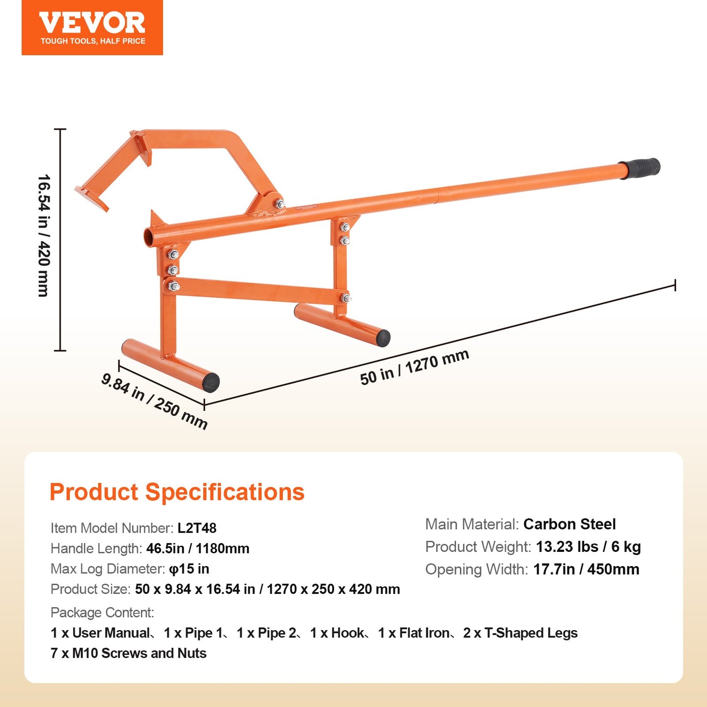 Timberjack, 46.5 in, Heavy Duty Steel Log Lifter, Log Roller with Adjustable Cant Hook, Logging Tools Log Jack for Logs Ups to 15" Dia, Timber Jack for Rolling Cutting Lifting Logs