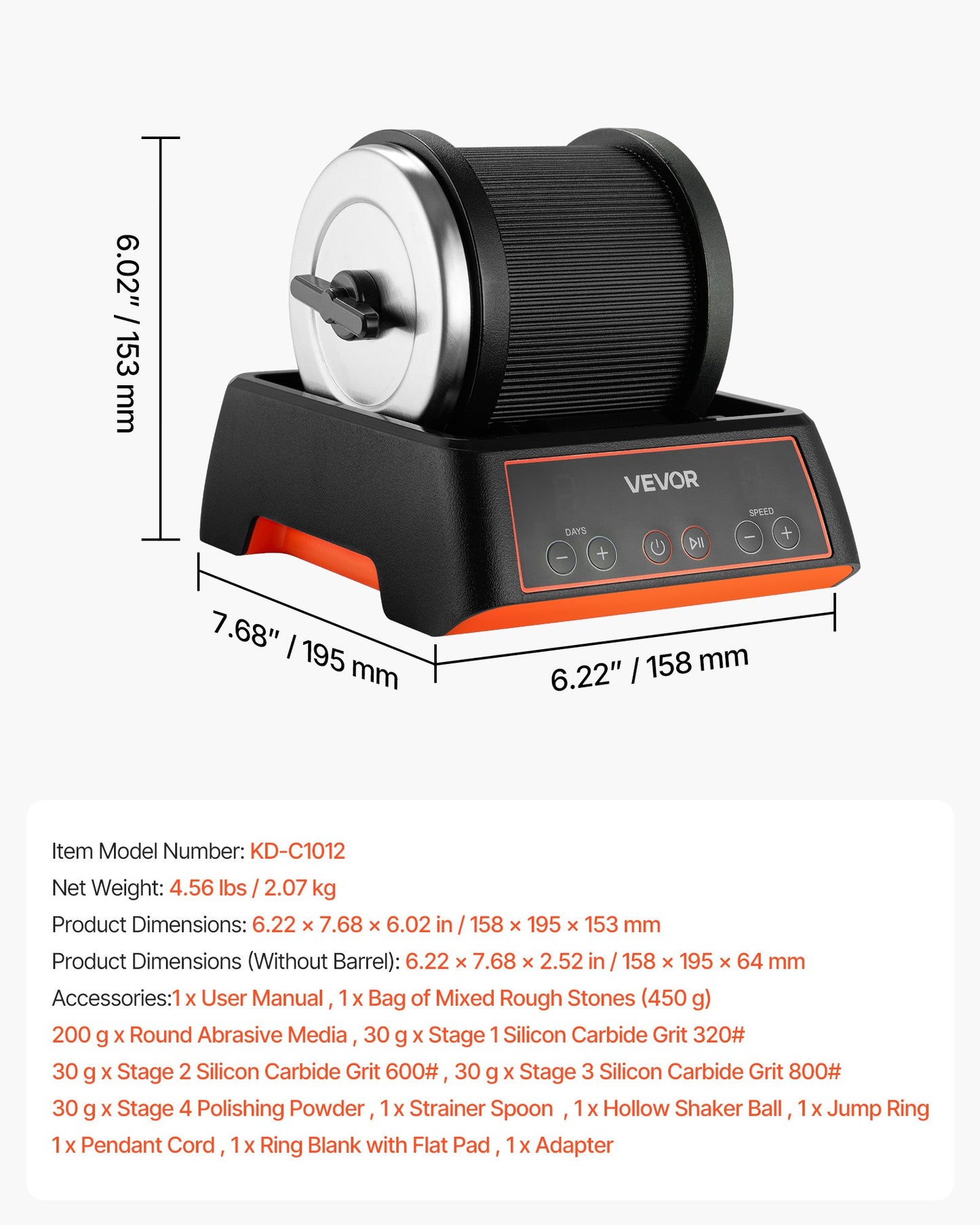 Stentumlare-kit, stenpoleringssats, 4 hastighetsinställningar, 9-dagars poleringstimer, stenpoleringssats, stenpolerare med grova ädelstenar och polerkorn, stenpolerare för vuxna och barn