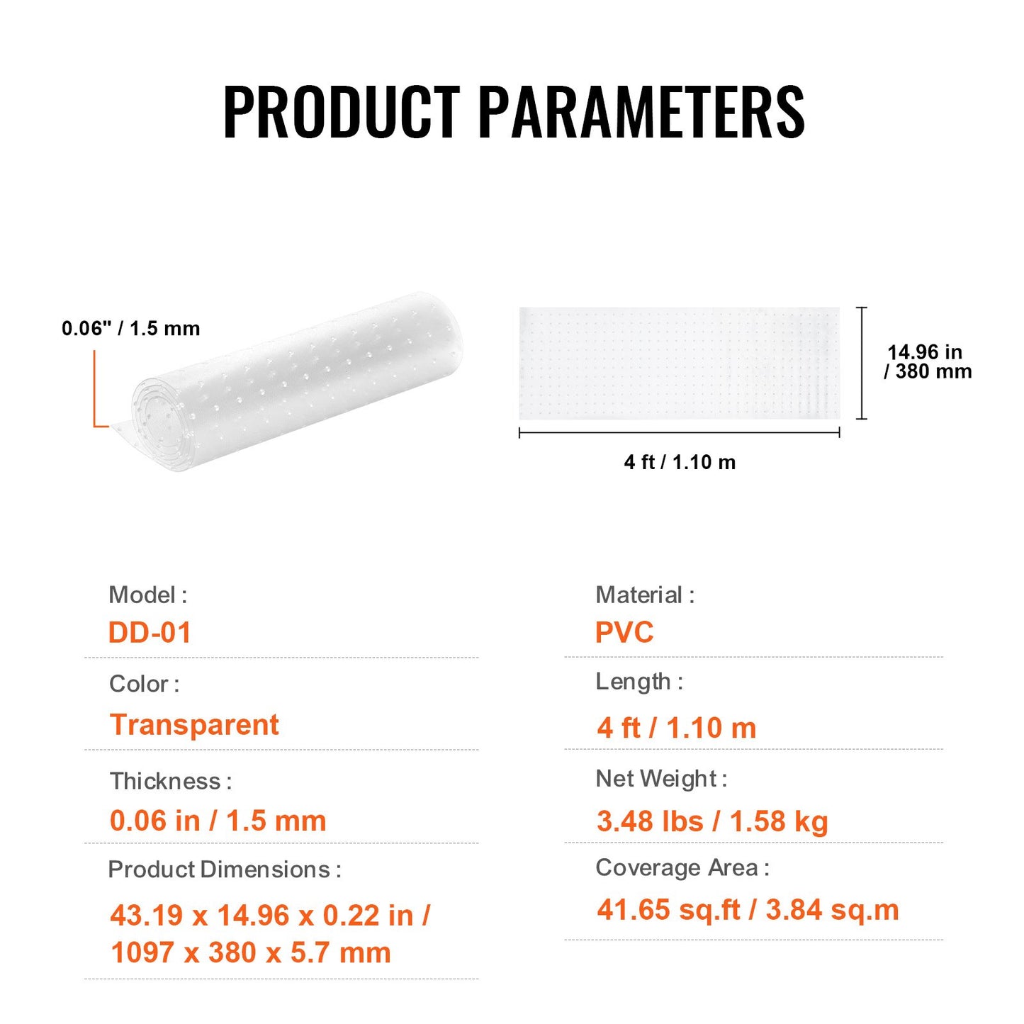 Mattskydd för husdjur, 15" x 4' PVC reptåligt mattskydd för dörröppning, halkfri klösskyddsmatta för katt, lättskärbar plastmatta mot klös, klösskydd för kattmatta