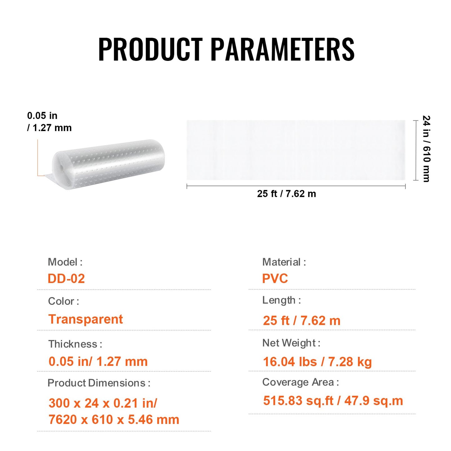 Mattskydd för husdjur, 24" x 25' PVC reptåligt mattskydd för dörröppning, halkfri klösskyddsmatta för katt, lättskärbar plastmatta mot klös, klösskydd för kattmatta