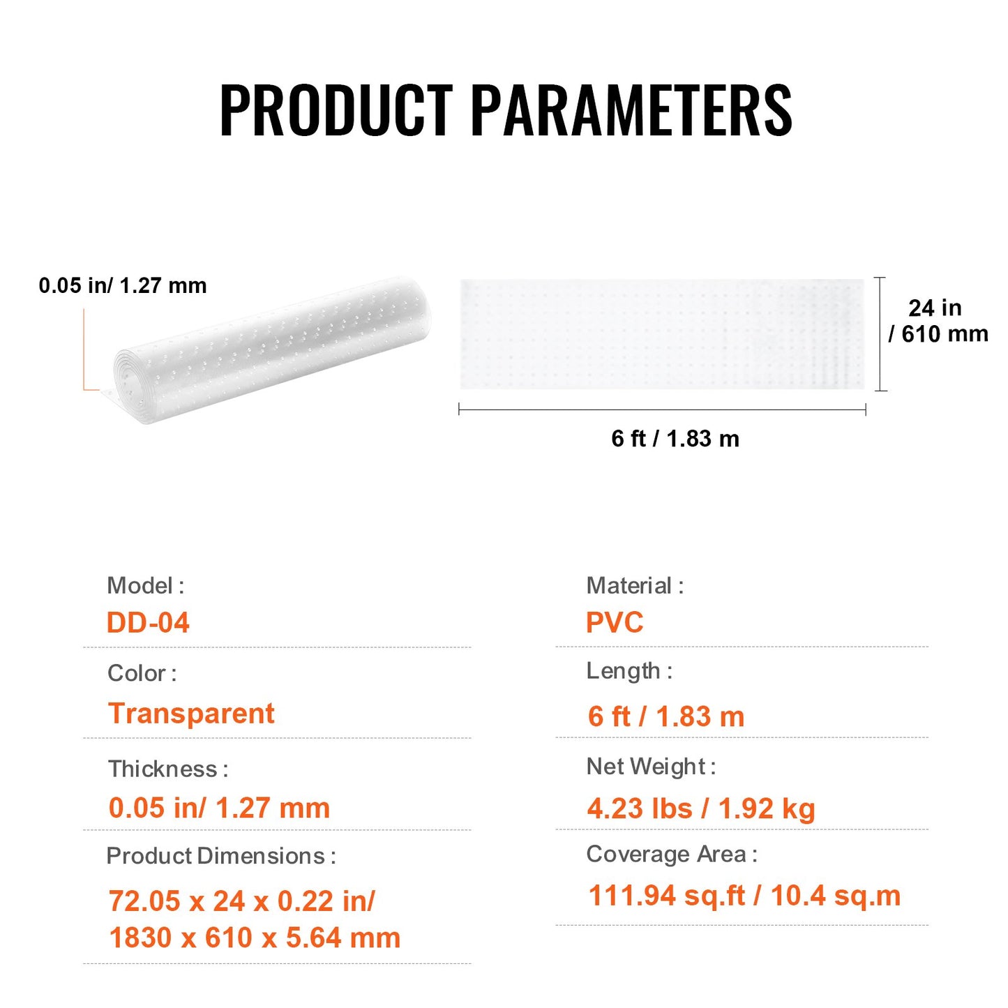 Mattskydd för husdjur, 24" x 6' PVC reptåligt mattskydd för dörröppning, halkfri klösskyddsmatta för katt, lättskärbar plastmatta mot klös, klösskydd för kattmatta