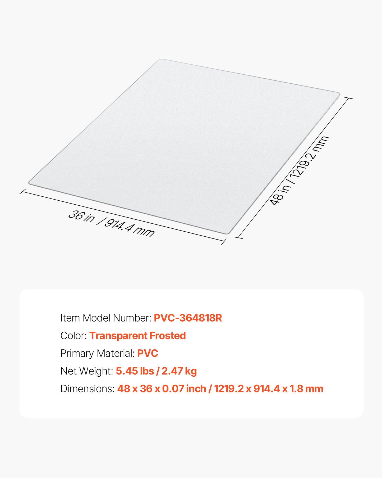 Stolsmatta, 915 x 1225 mm transparent kontorsmatta för hårda golv, golvskydd för rullstolar, halkfri och lätt att rengöra, smidig glidmatta under skrivbordet för hemmakontor (rektangulär)