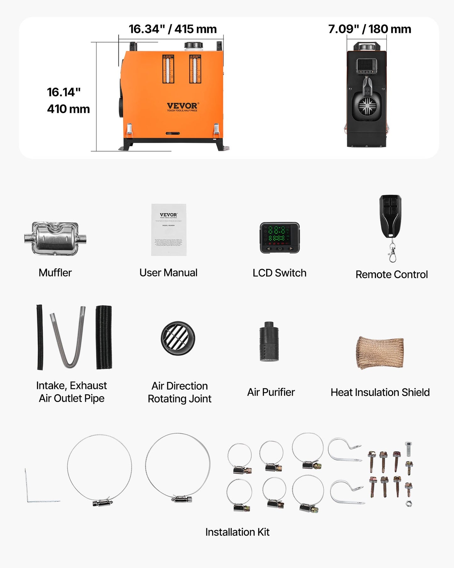 Dieselluftvärmare, 12-24V 8KW, Snabbvärmande Dieselparkeringsvärmare med fjärrkontroll och digital färgdisplay, Lågt brus, Röstmeddelande, För Husbil, Lastbil, Husbil, Skåpbil, Båt och Släpvagn