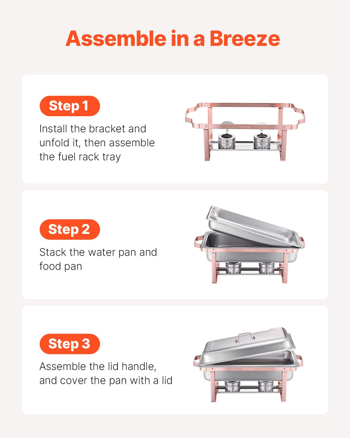Varmfatbufféset, 8 liter, 2-pack, rostfritt stålvärmare med 2 fullstora stekpannor, rektangulär cateringvärmare med lock, vattenpanna, bränslehållare, för bröllopsfest, bankett, roséguld