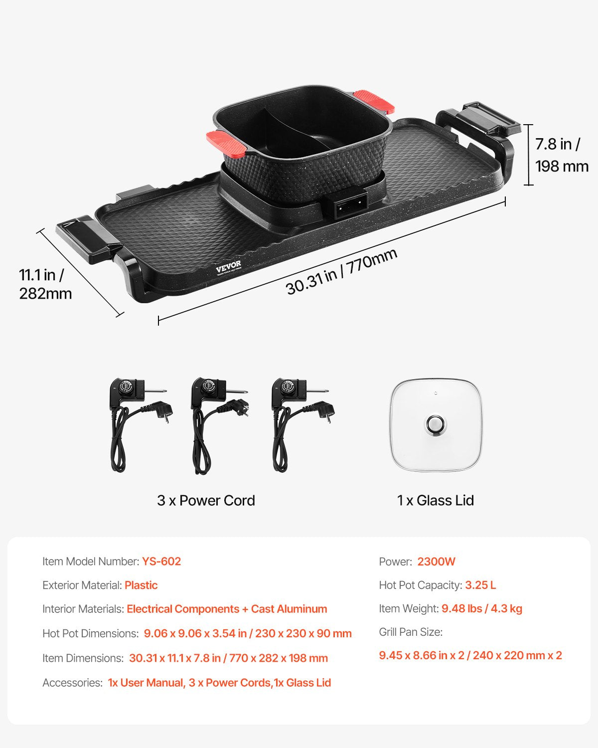 Varmgryta med grill, 2300W 2-i-1 elektrisk rökfri grill och varmgryta, avtagbar shabu-shabu-värmgryta med non-stick-panna, separat dubbel temperaturkontroll, koreansk inomhusgrill för 1-6 personer