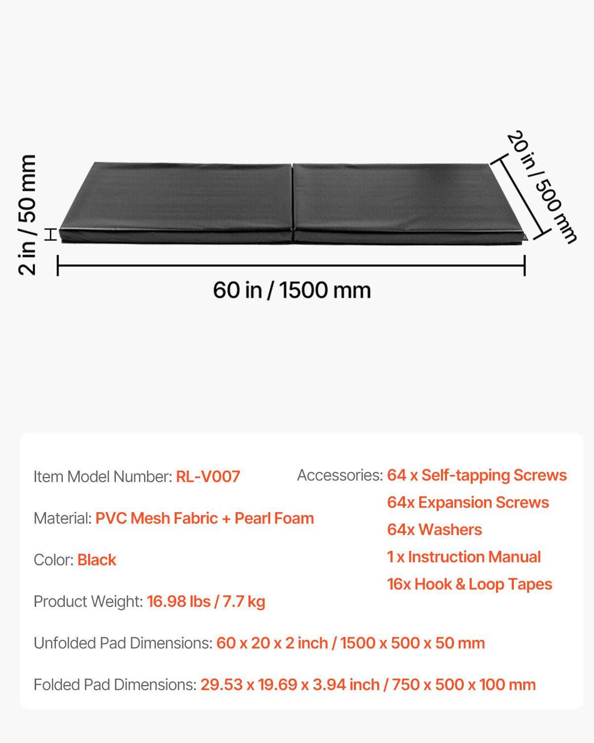 Väggmatta för gym, 60 x 20 x 2 tum, rivsäker väggmatta, avtagbar 2 tum tjock skummatta med hög densitet för basketplan, väggmonterad stoppning, hållbar vattentät skyddsmatta för gym, garage, källare